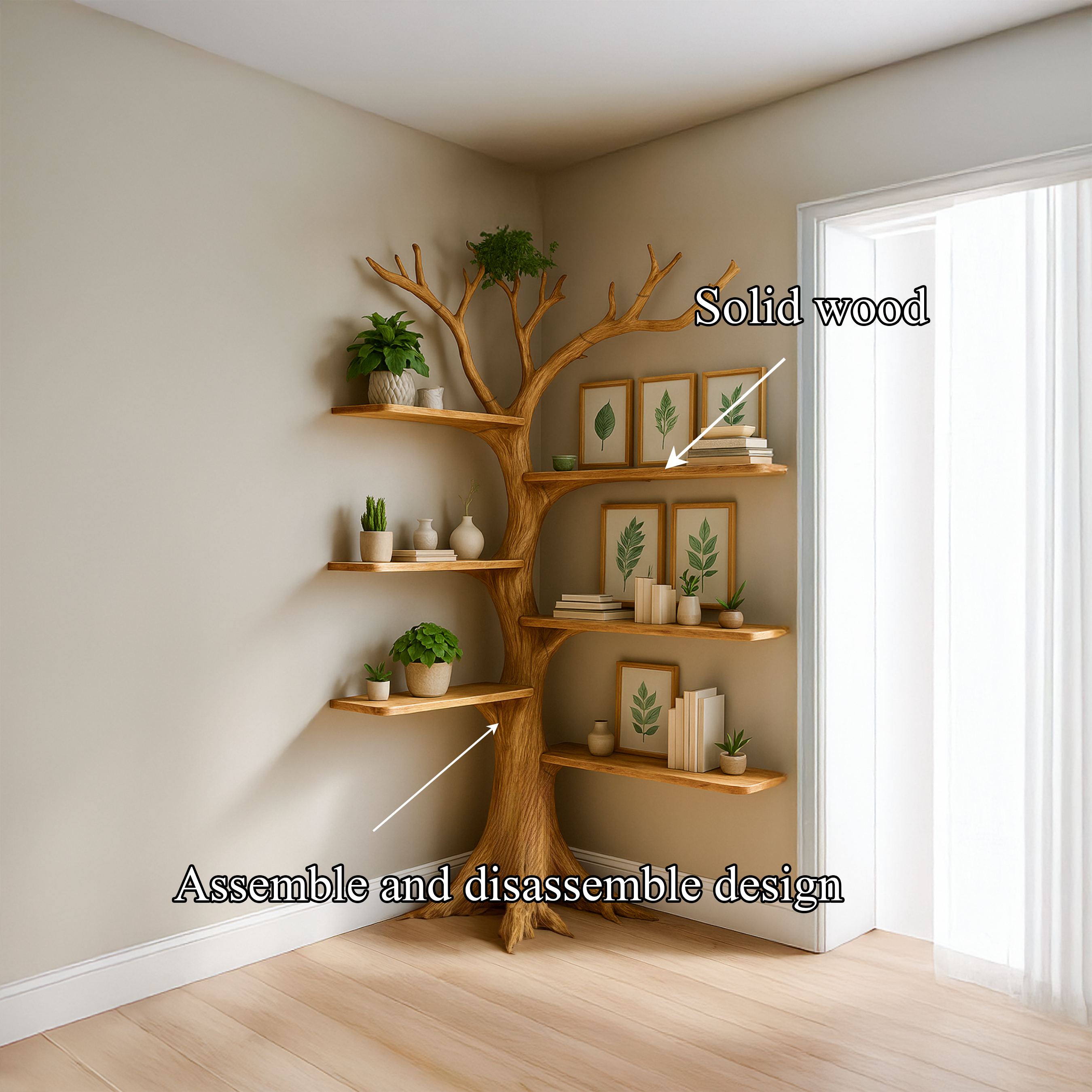 Rustic Corner Tree Bookshelf Living Room