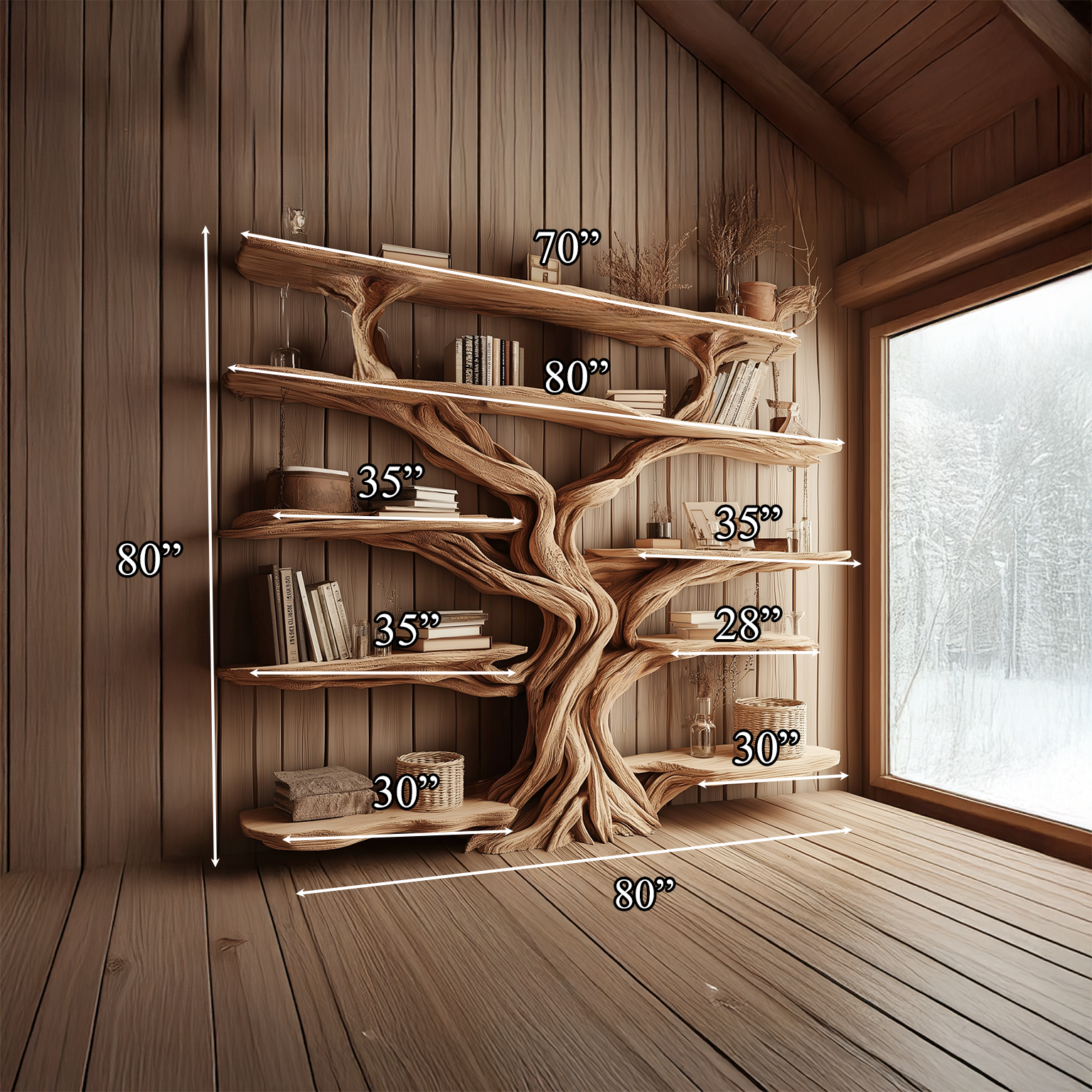 Rustic Tree Bookshelf Entryway Living Room
