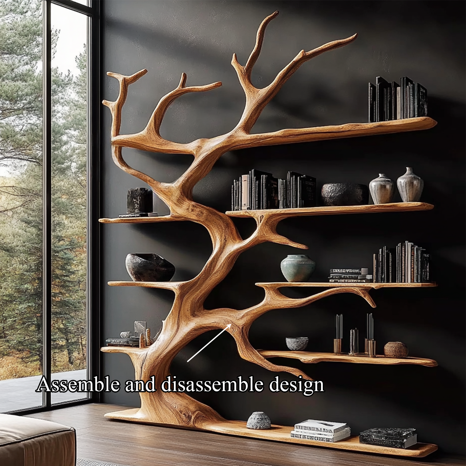 Rustic Tree Branch Bookshelf For Living Room Decor