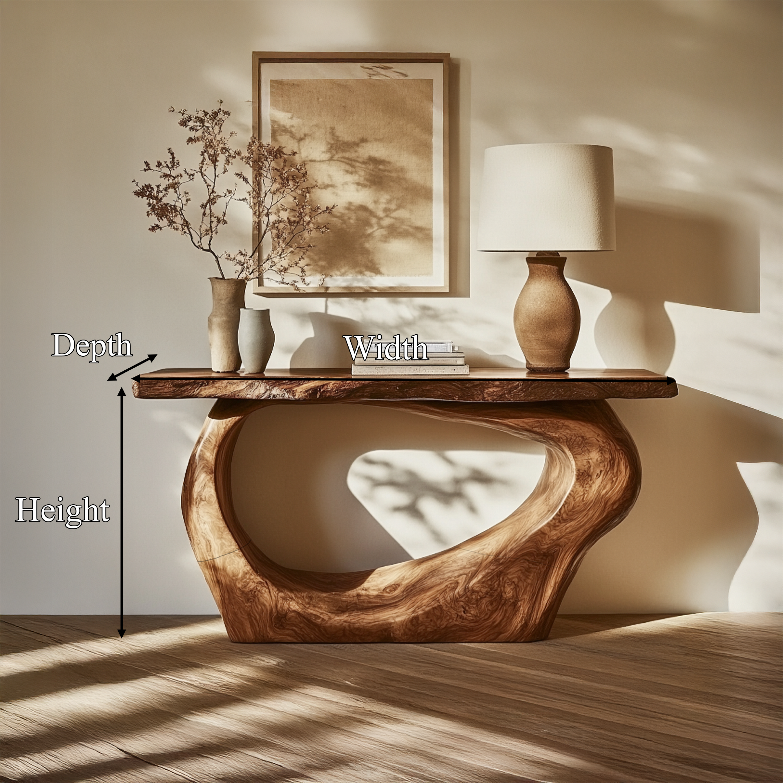 Handcrafted Sculpted Console Table  Living Room Interior Feature Accent