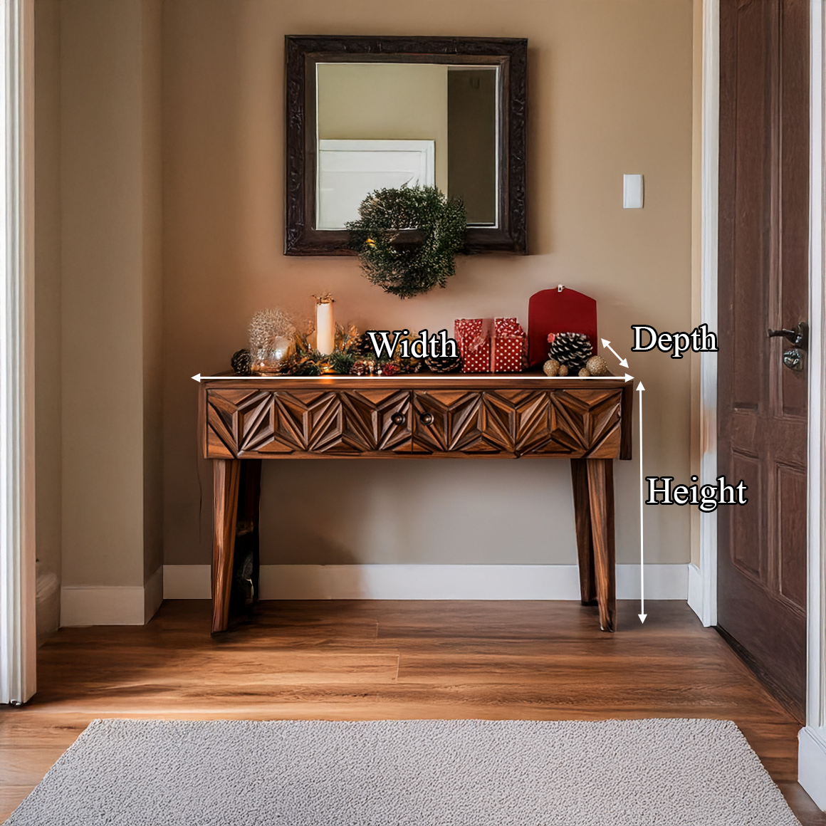 Rustic Carved Console Table Christmas Entryway Holiday Decor