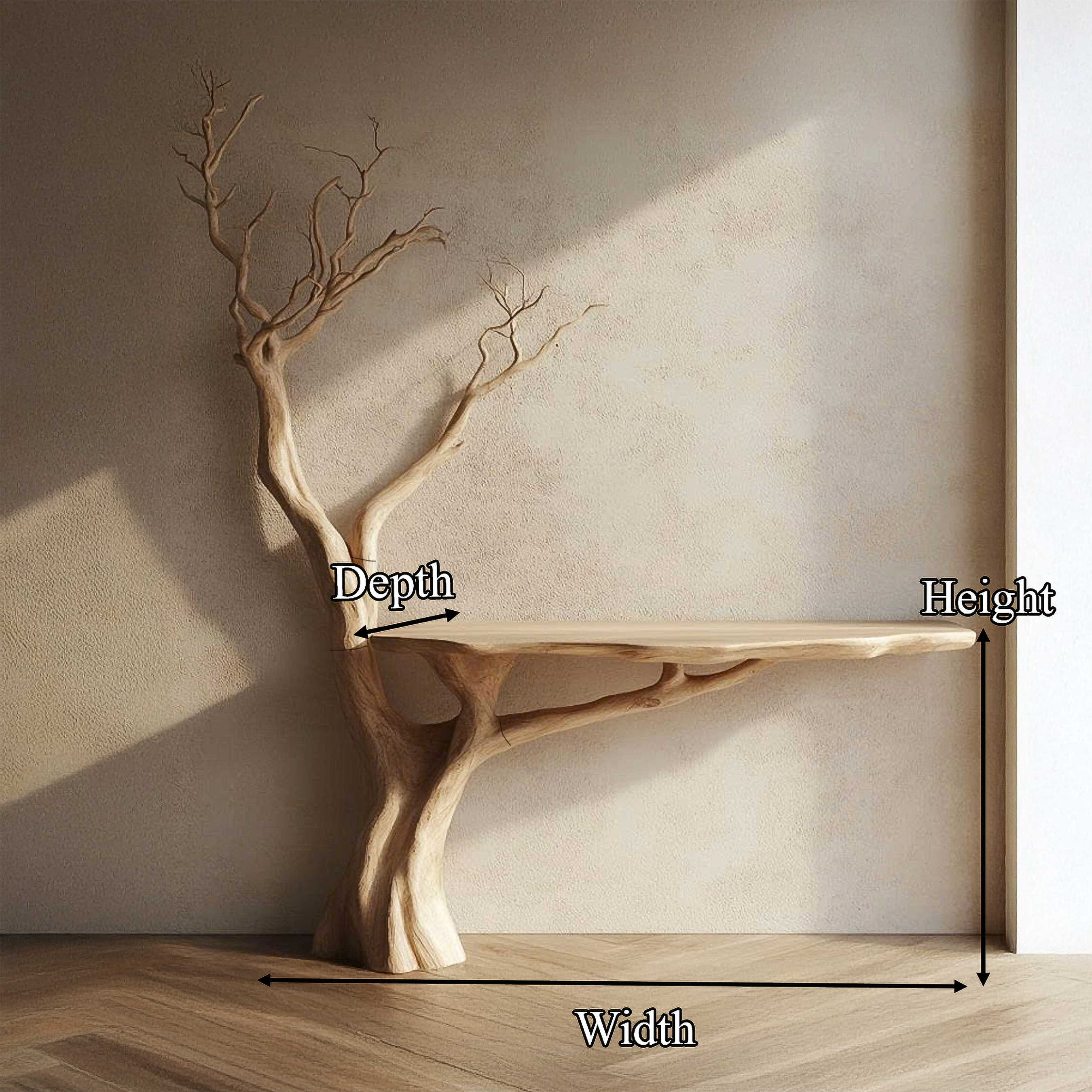 Rustic Console Table Sculpted Wood Tree Hallway Entrance