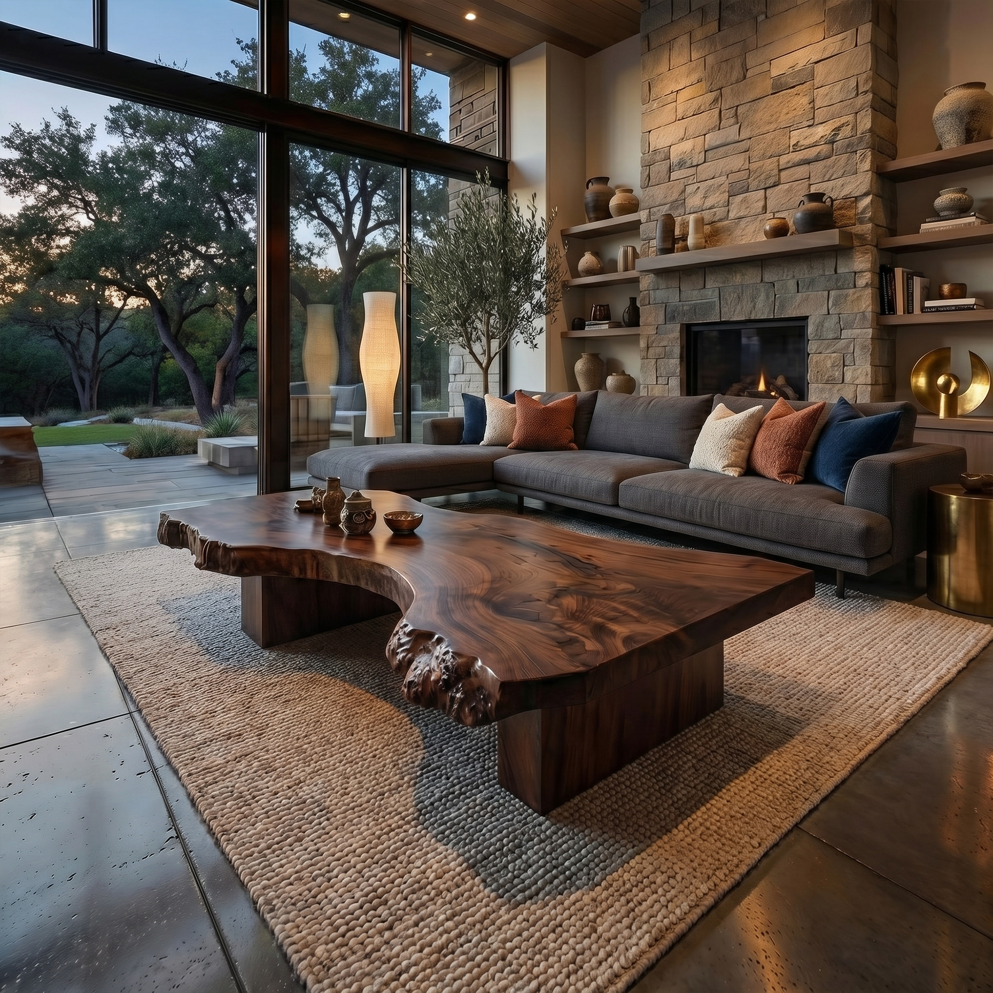 Rustic Sculptural Coffee Table Modern Living Room Display