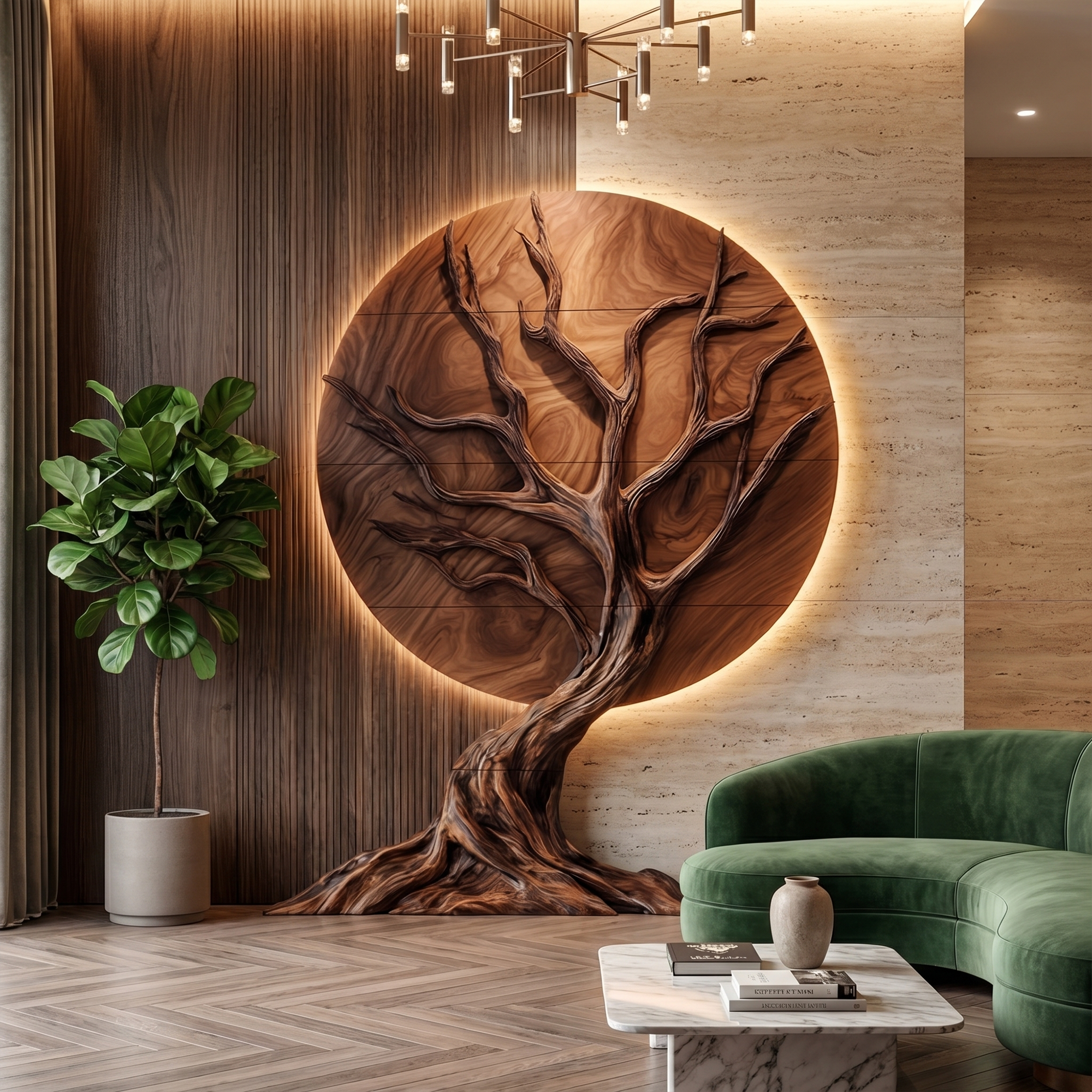 Handcrafted Tree Wall Sculpture For Living Room Architectural Accent