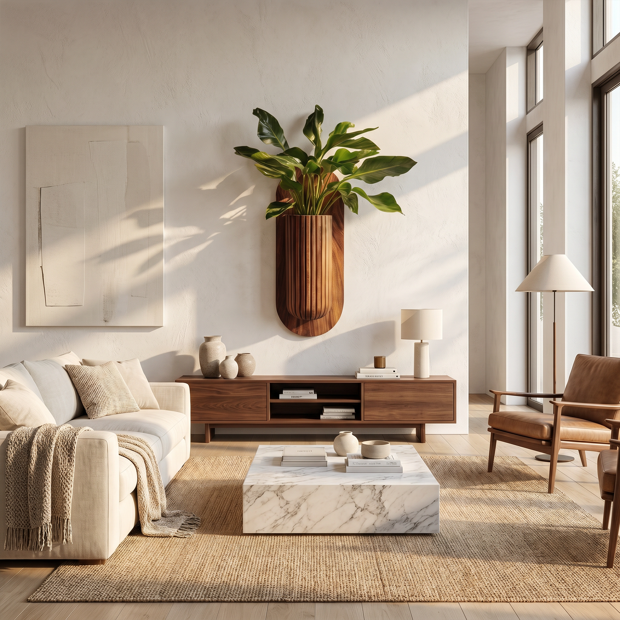 Minimalist Wood Wall Planter With Solid Wood Display Vessel For Plants