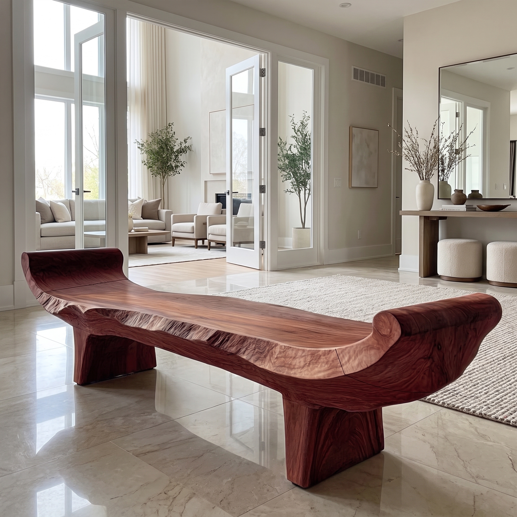 Minimalist Console Table With Sculptural Wood Base For Entryway