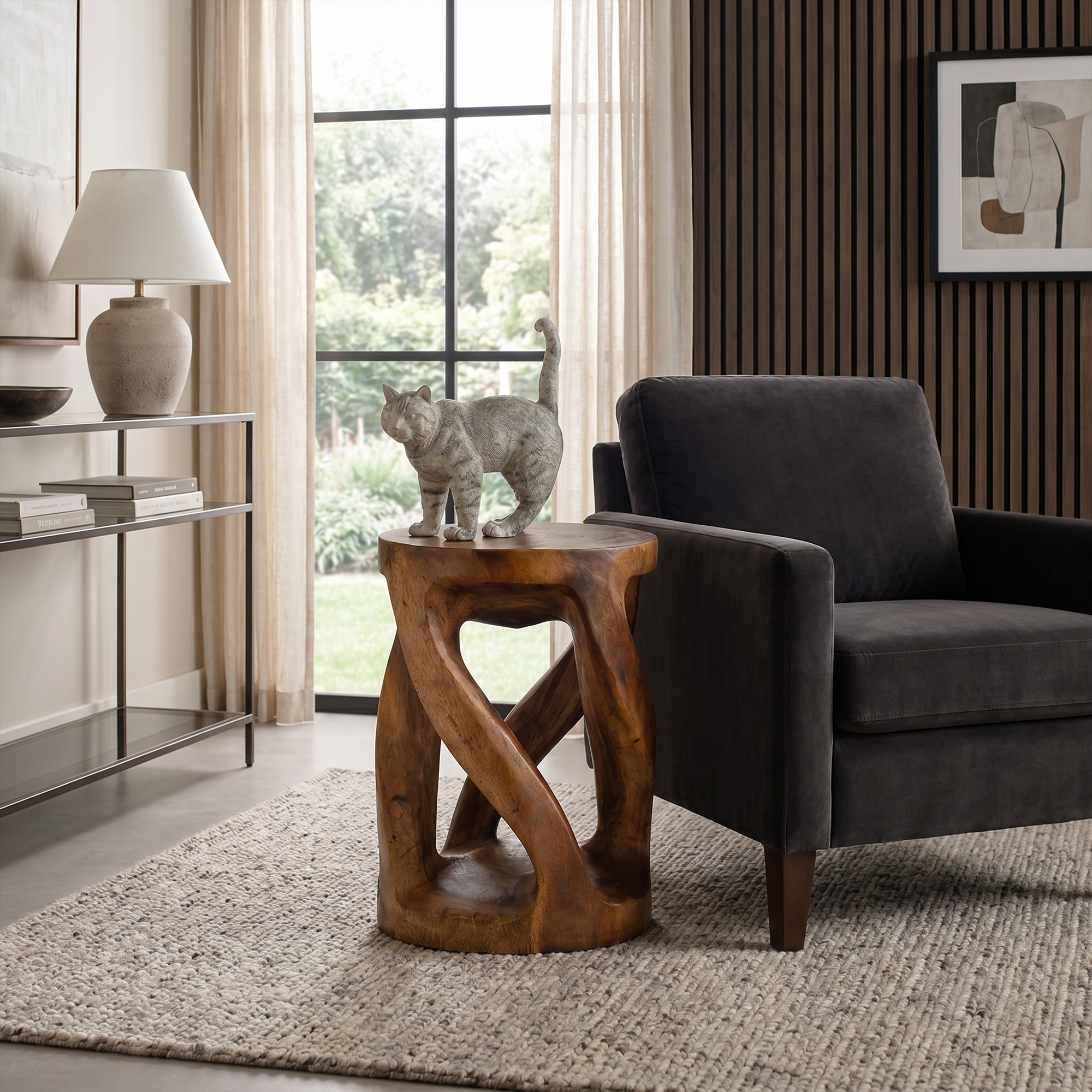 Handcrafted Side Table With Organic Twisted Design For Reading Nook