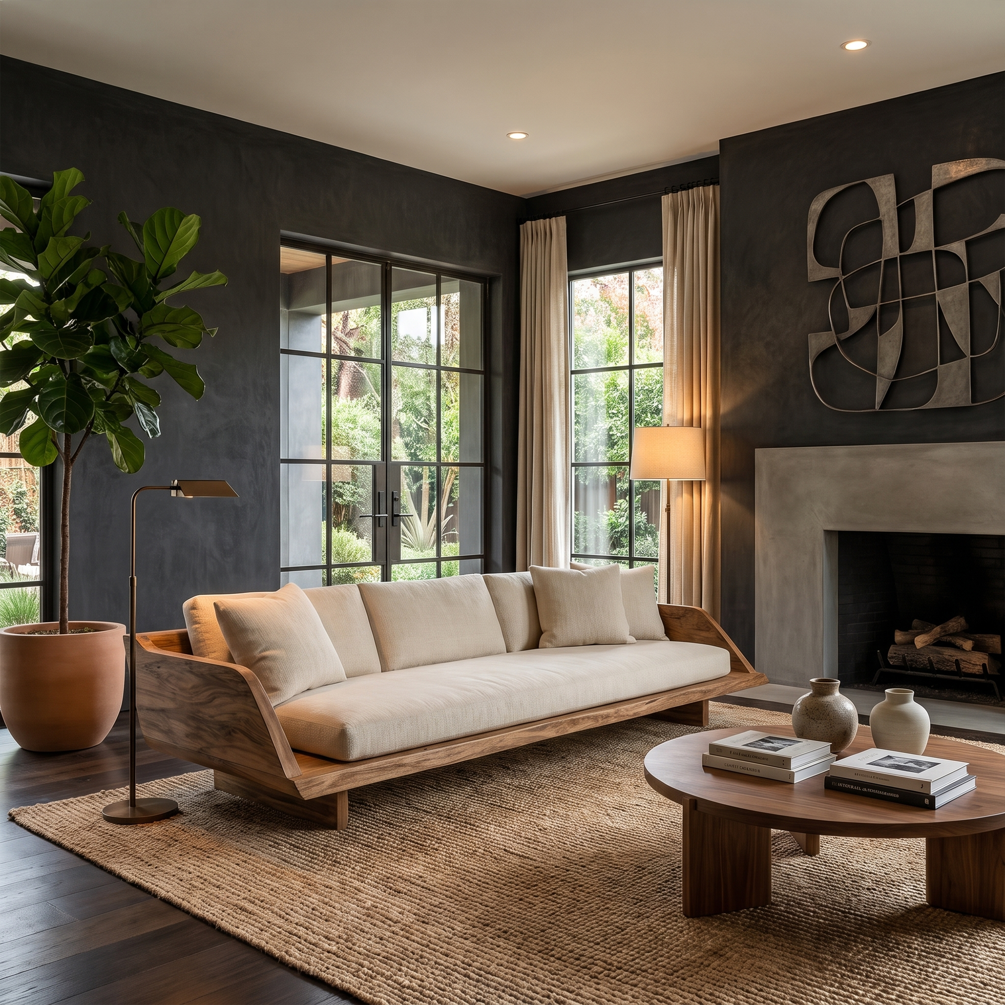 Handcrafted Sofa Frame With Sculptural Wooden Base For Living Room