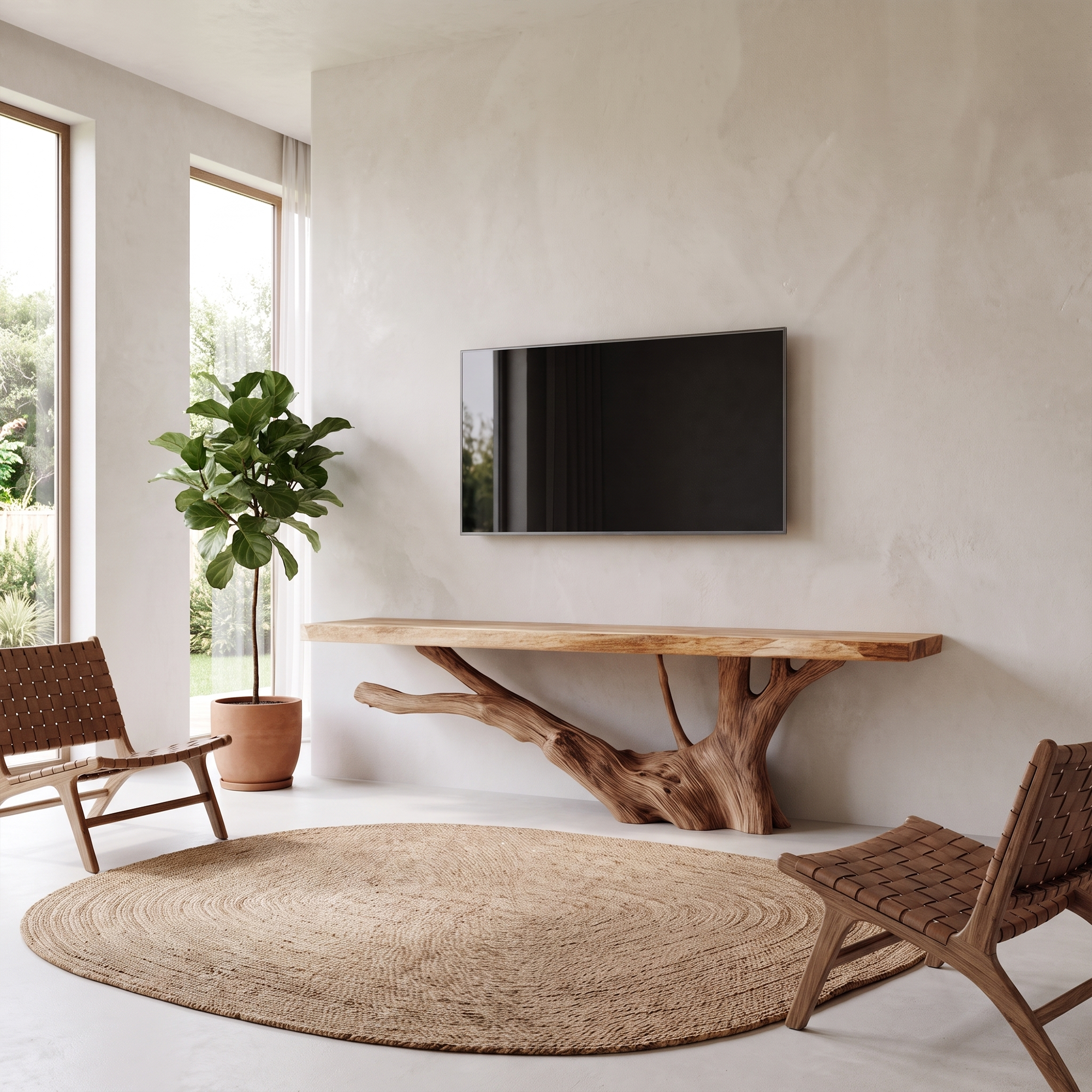 Nature Inspired TV Stand With Handcrafted Tree Root Design For Living Room