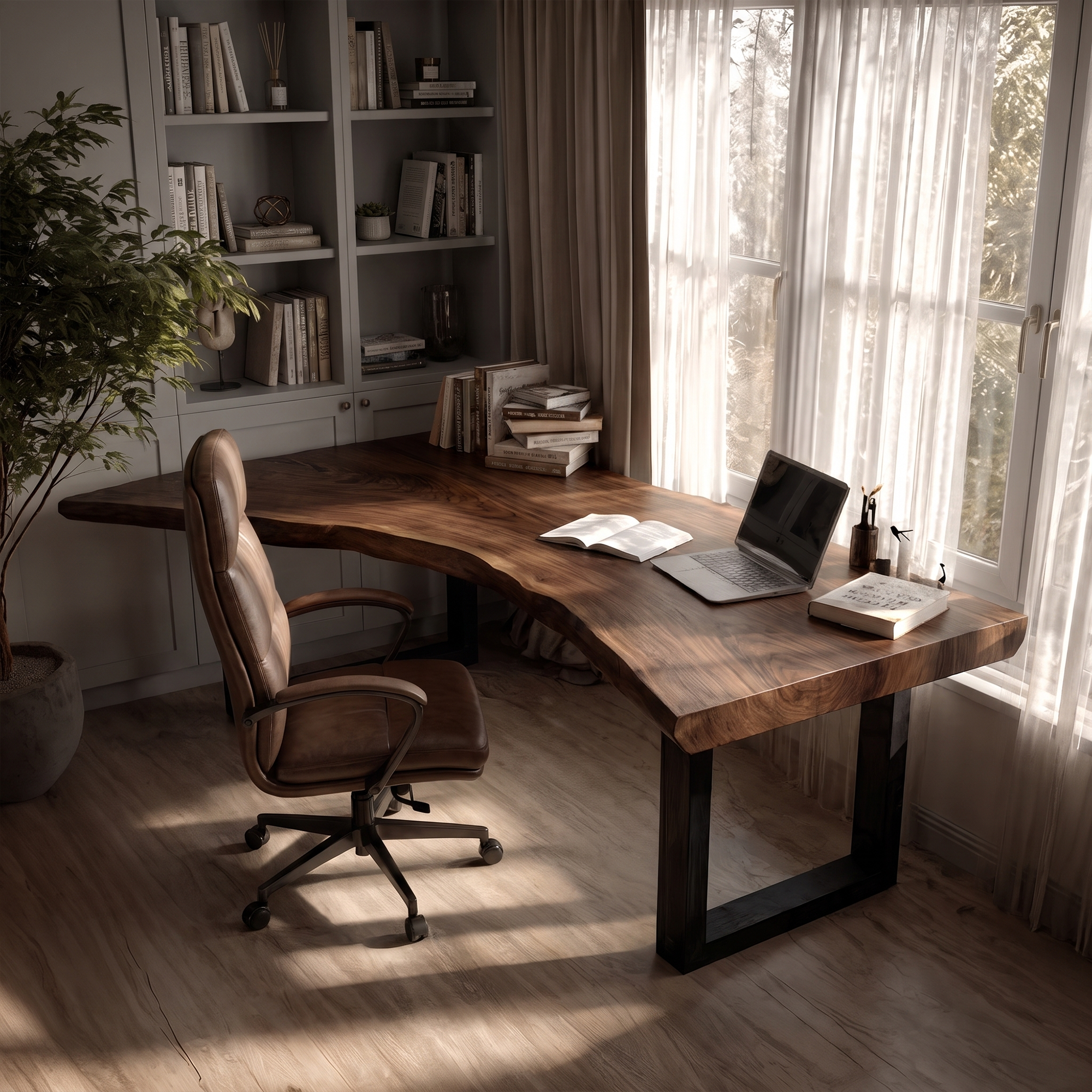 Live Edge Office Desk With Handcrafted Wood Slab Top For Home Office