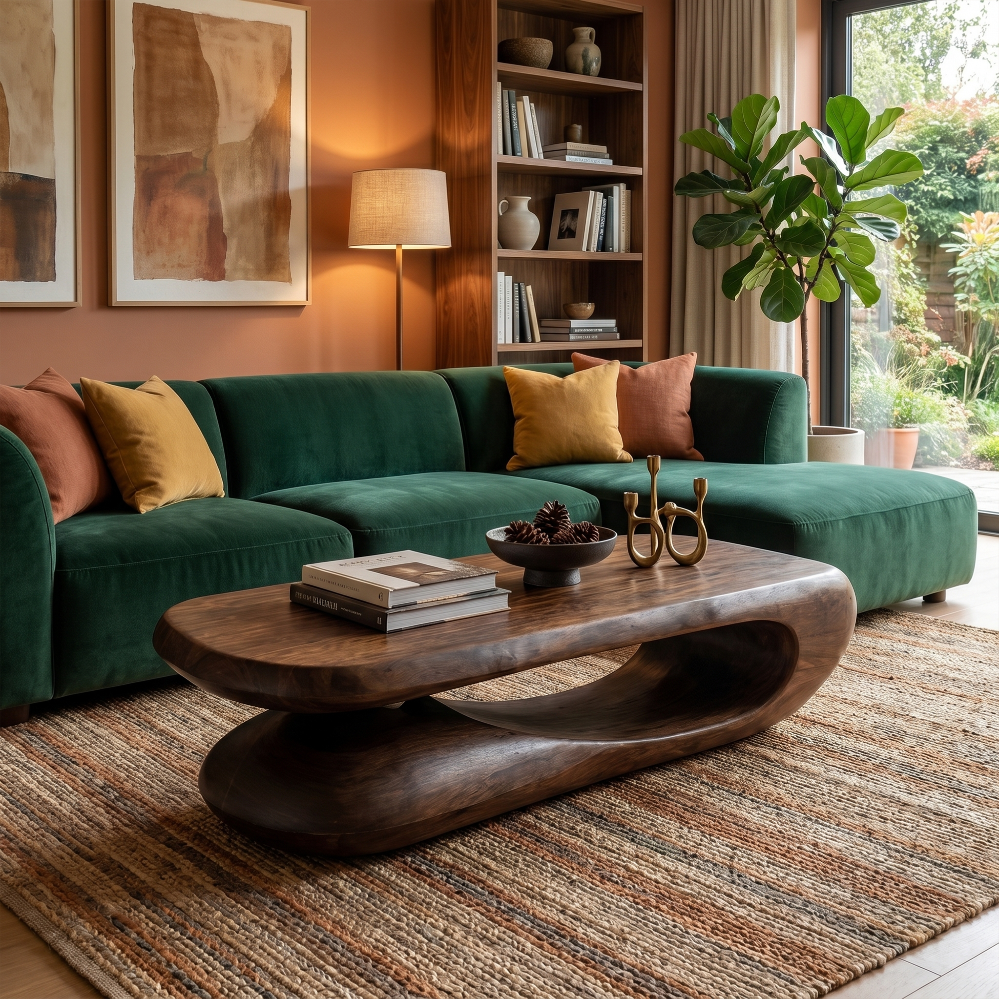 Organic Coffee Table With Flowing Monolithic Wood Form For Living Room