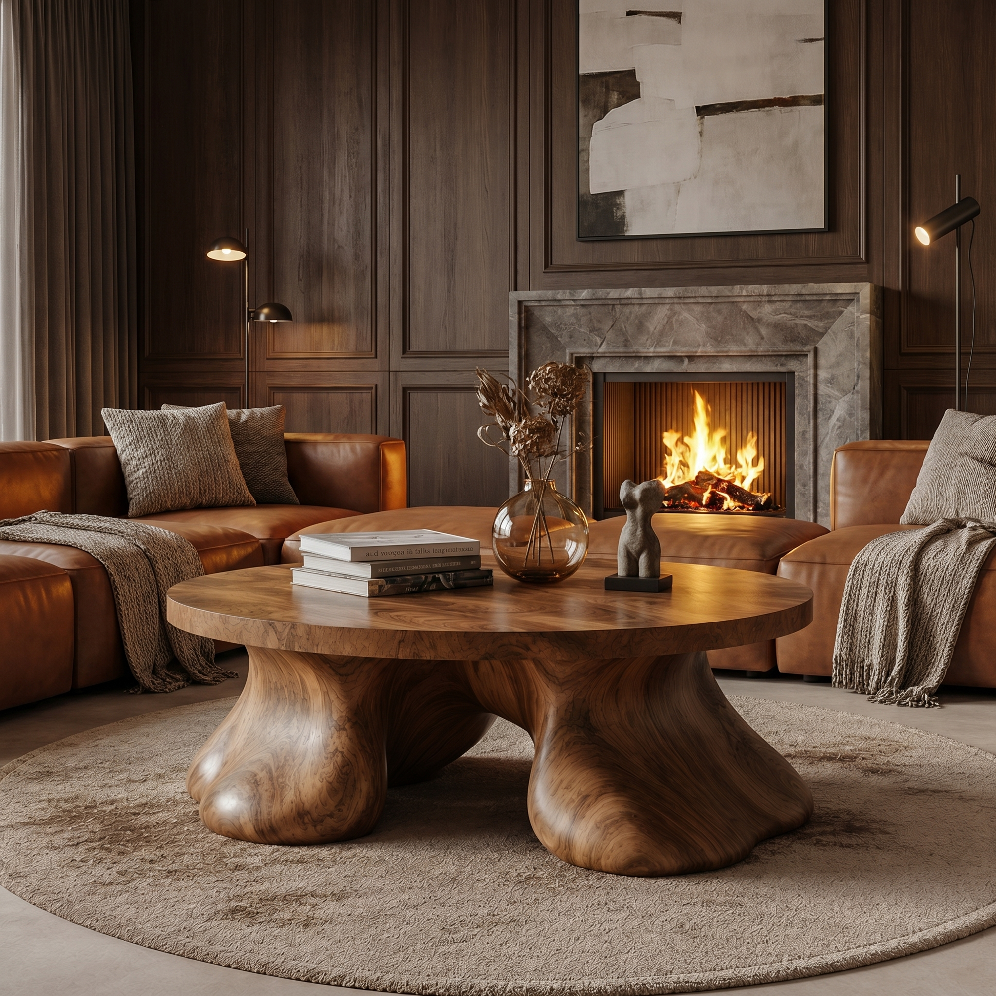 Sculptural Coffee Table With Organic Freeform Top For Living Room