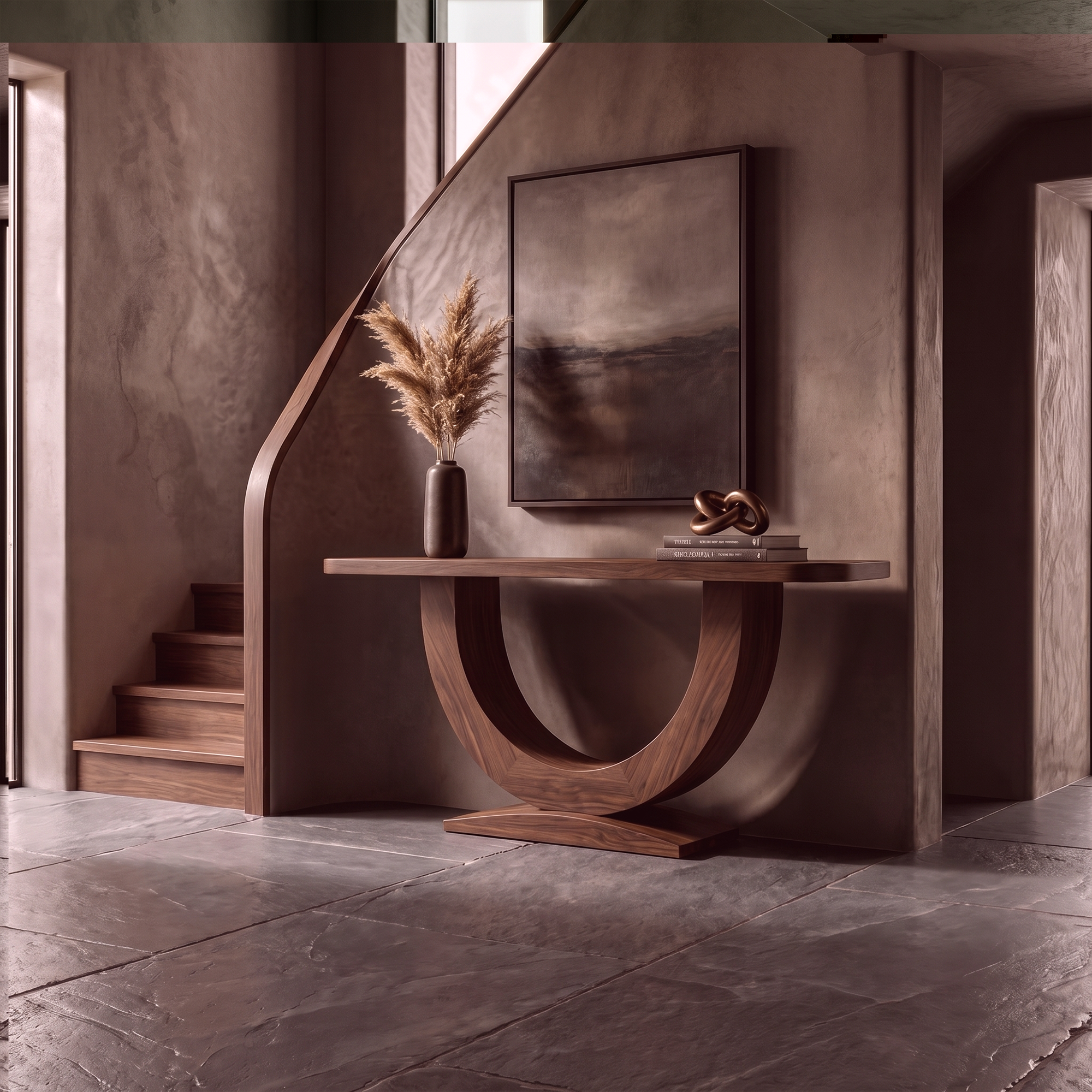 Contemporary Organic Console Table With U Shape Pedestal Base For Entryway And Living Room