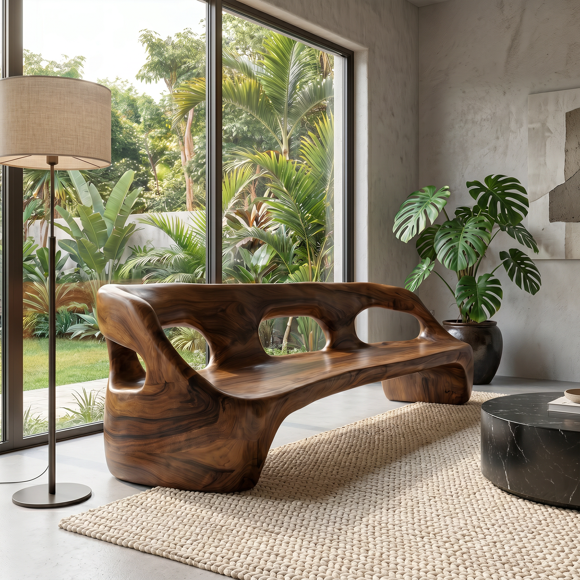Contemporary Sculptural Sofa Frame With Curved Solid Wood Design For Living Room