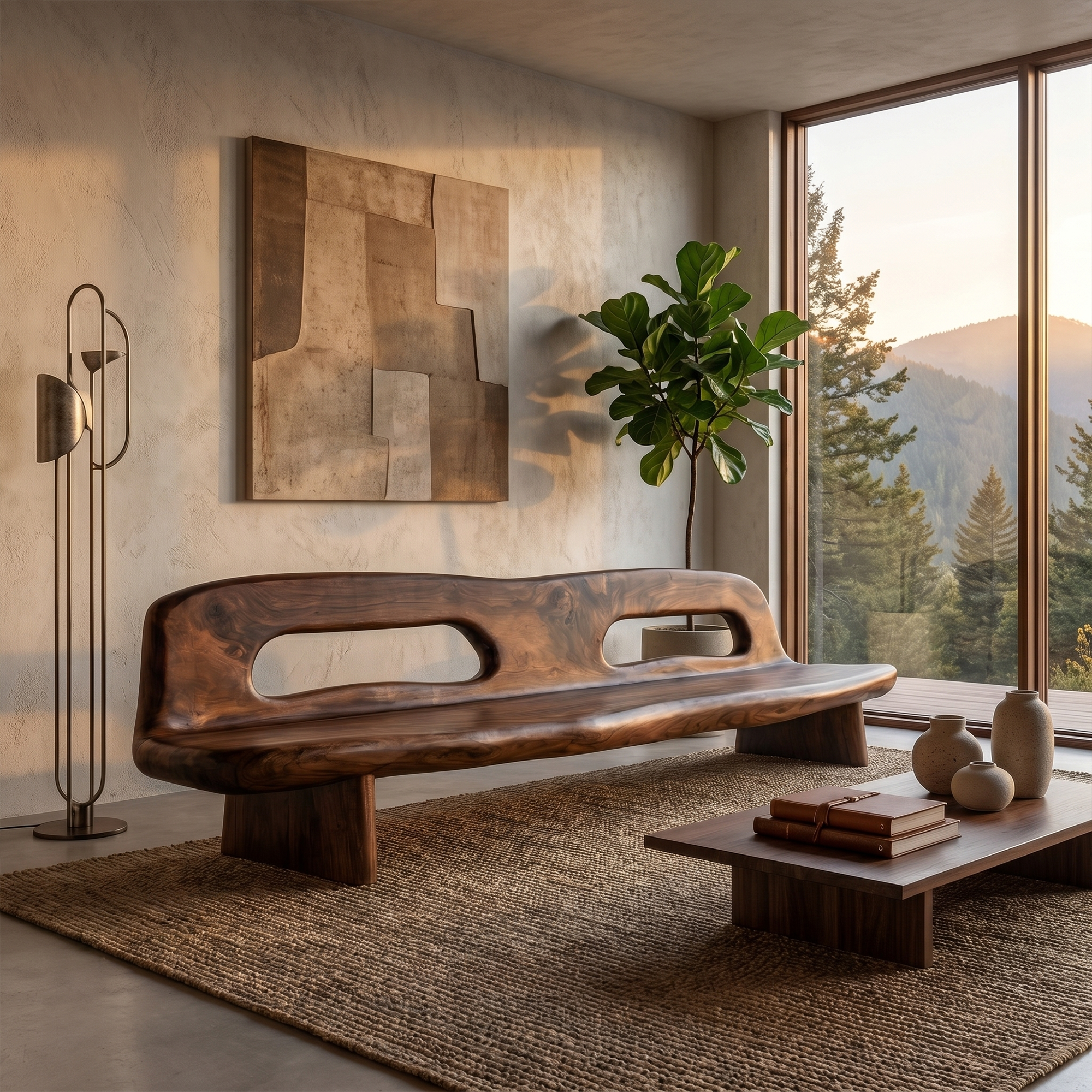 Coastal Organic Sofa Frame With Sculptural Solid Wood Design For Living Room