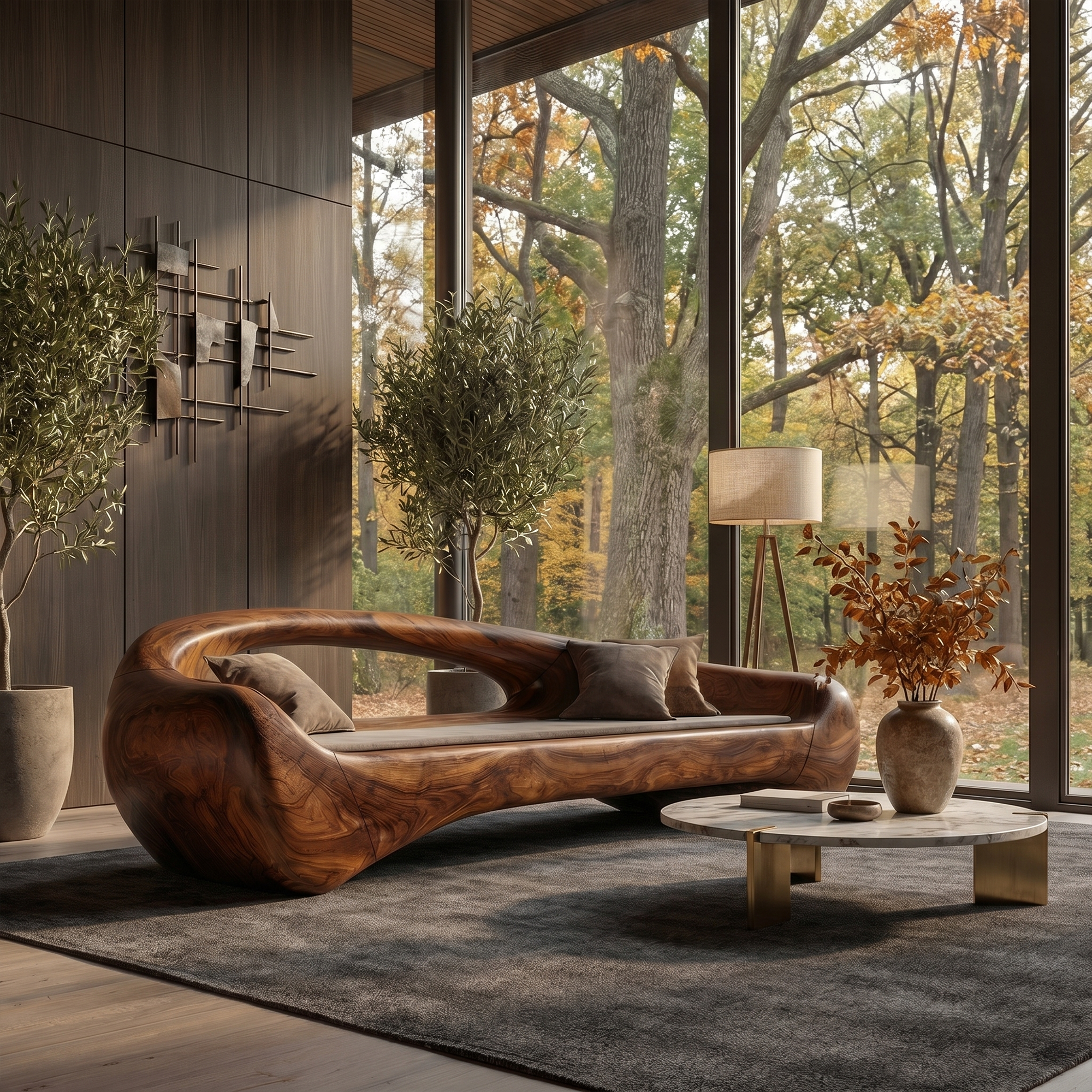 Organic Sofa Frame With Sculptural Solid Wood Design For Living Room