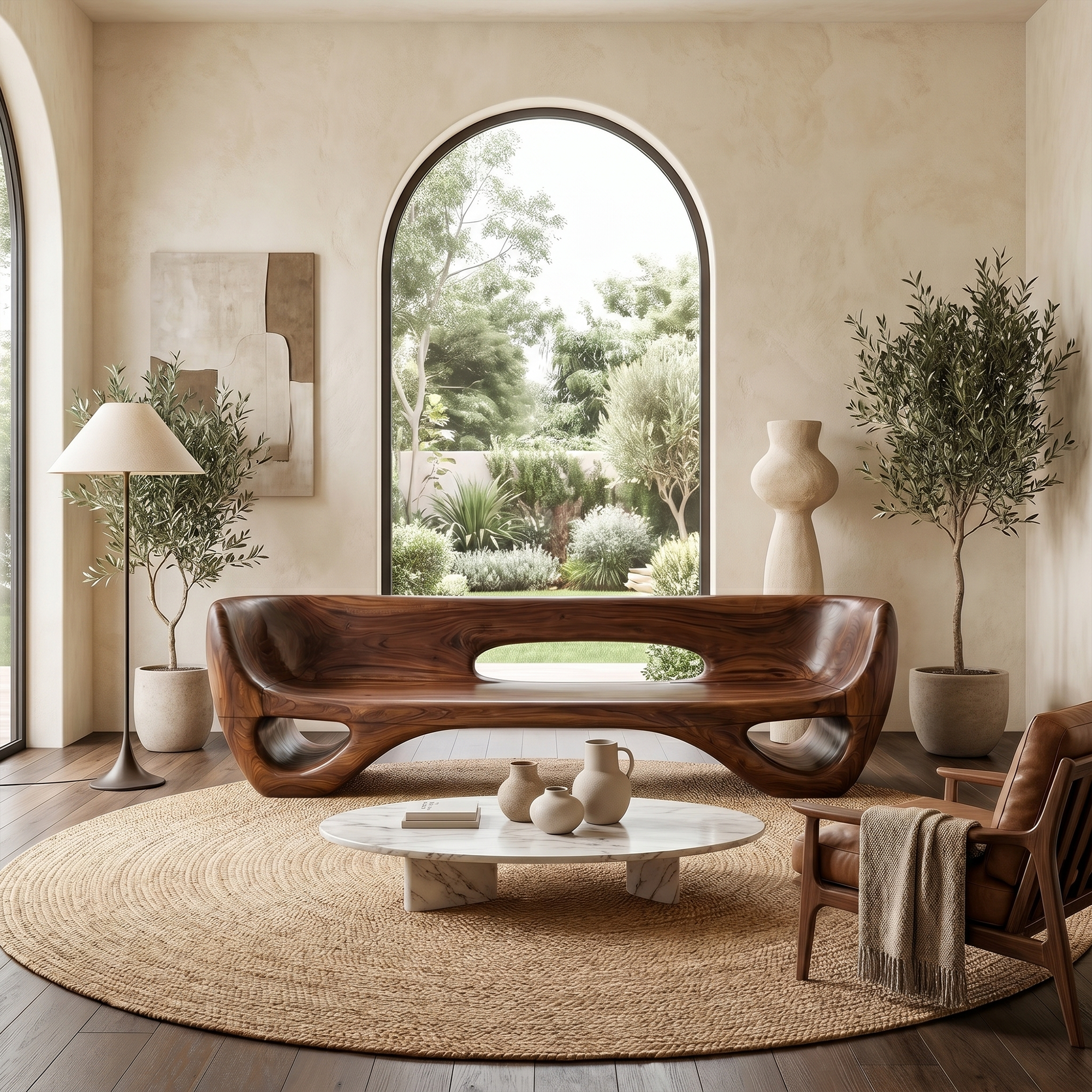 Rustic Organic Sofa Frame With Sculptural Open Base And Solid Wood Design For Living Room