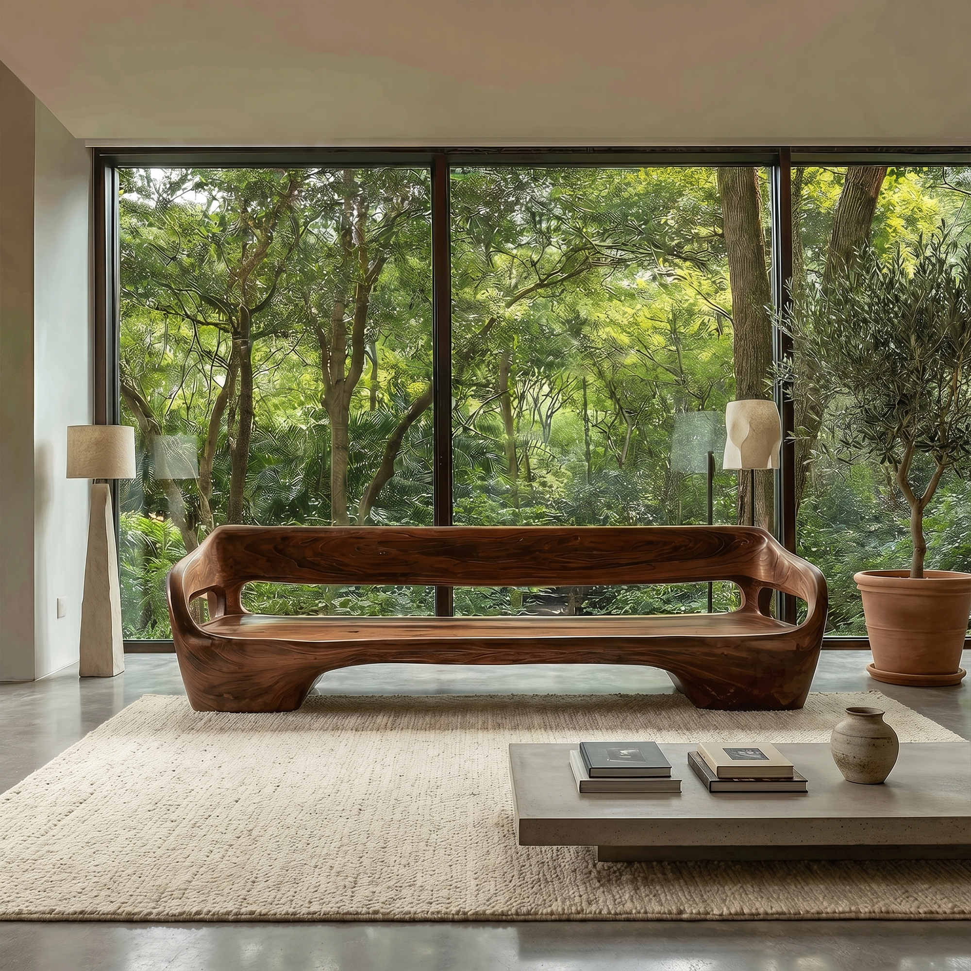 Modern Organic Sofa Frame With Sculptural Solid Wood Design For Living Room