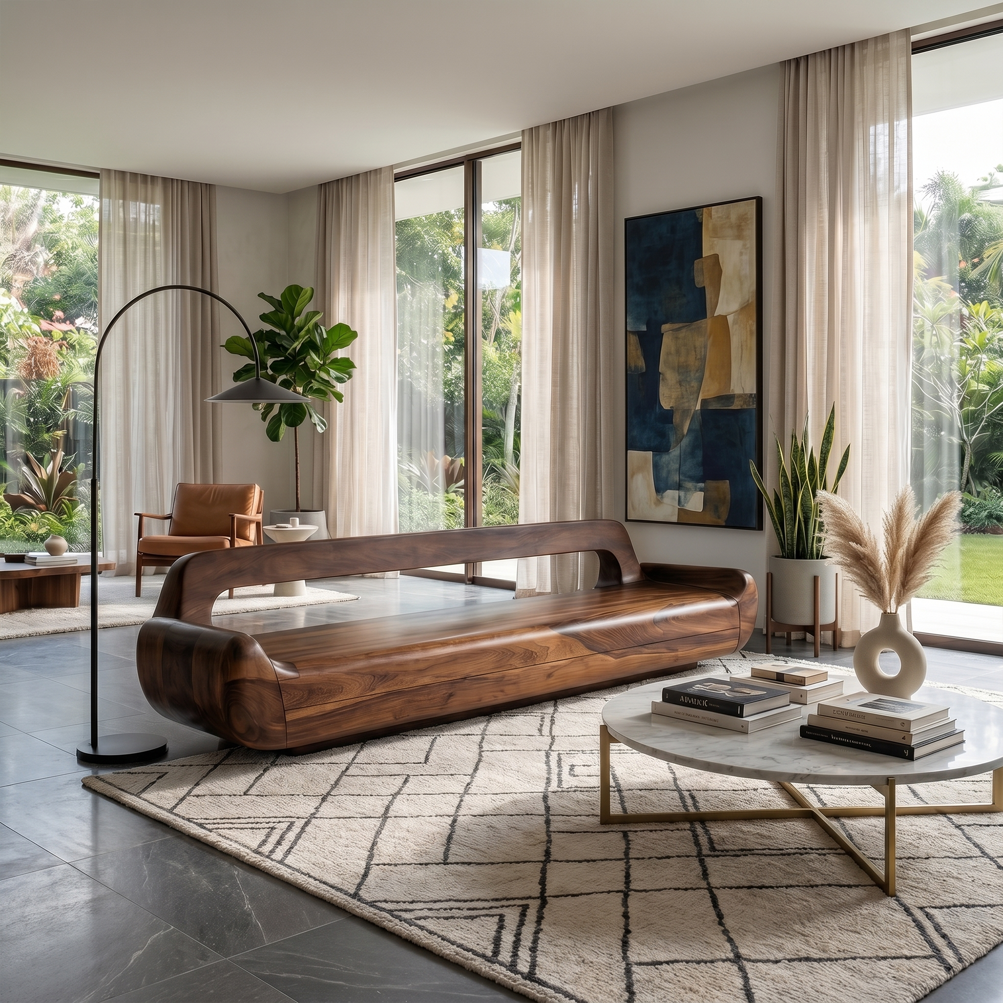 Minimalist Organic Sofa Frame With Low Profile Solid Wood Design For Living Room