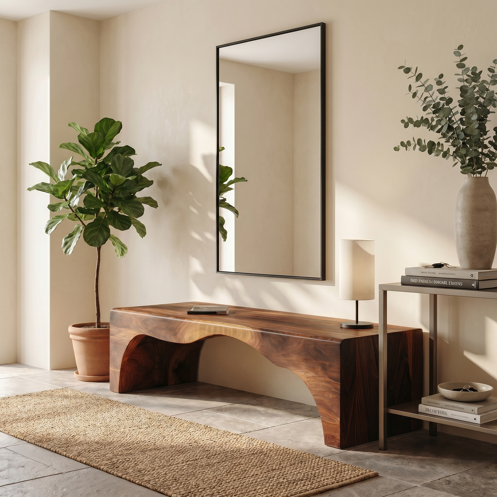 Rustic Live Edge Wooden Bench With Open Storage Shelf For Entryway