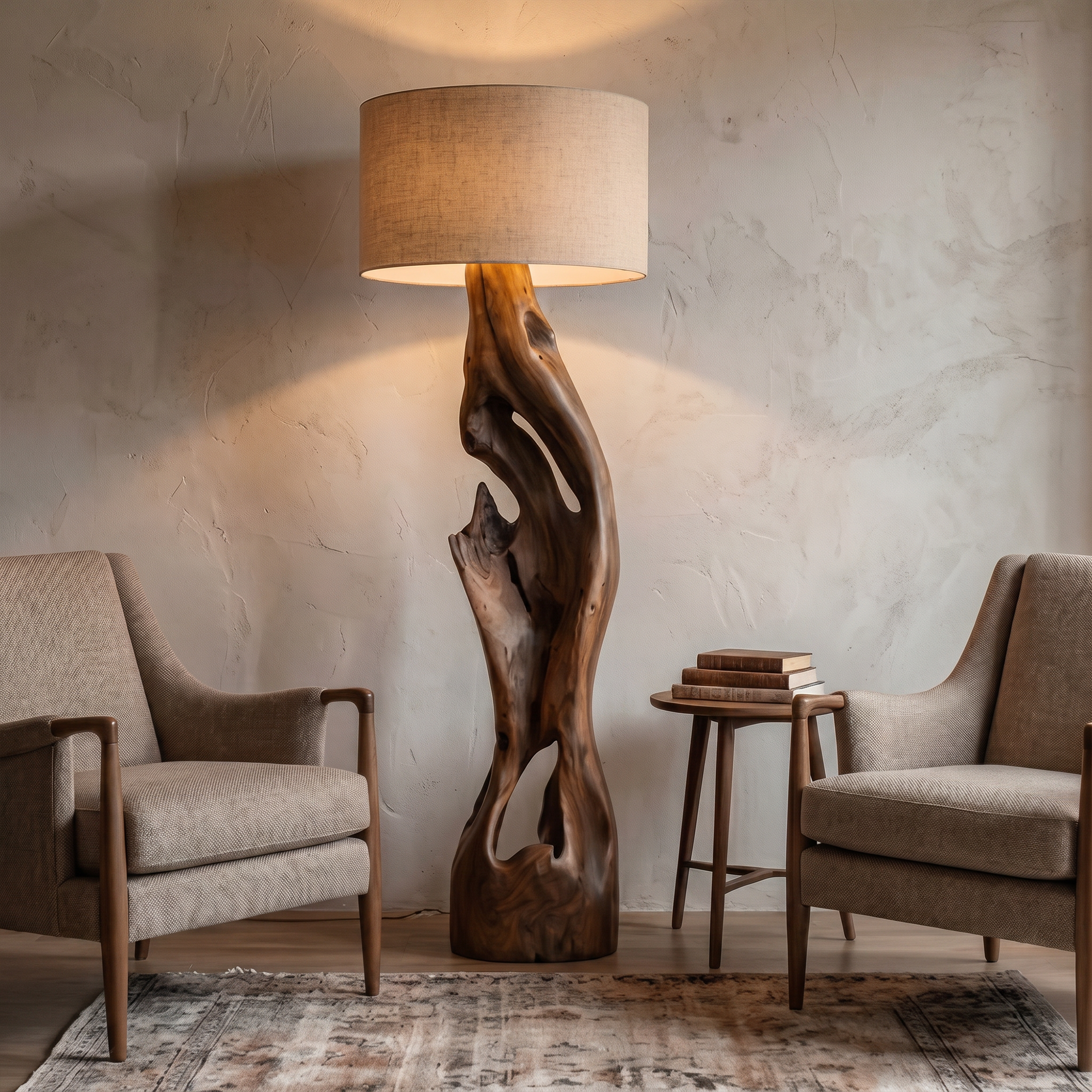 Sculptural Floor Lamp With Solid Wood Open Form Design For Living Room
