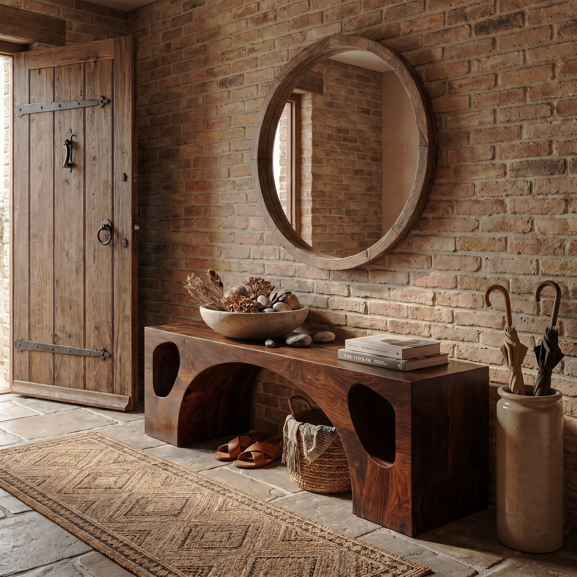 Modern Organic Bench With Sculptural Arch Base For Entryway