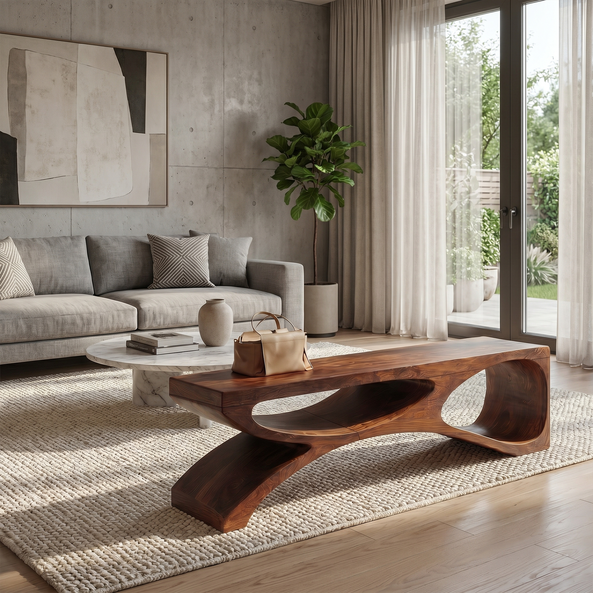 Contemporary Bench With Sculptural Open Base For Living Room