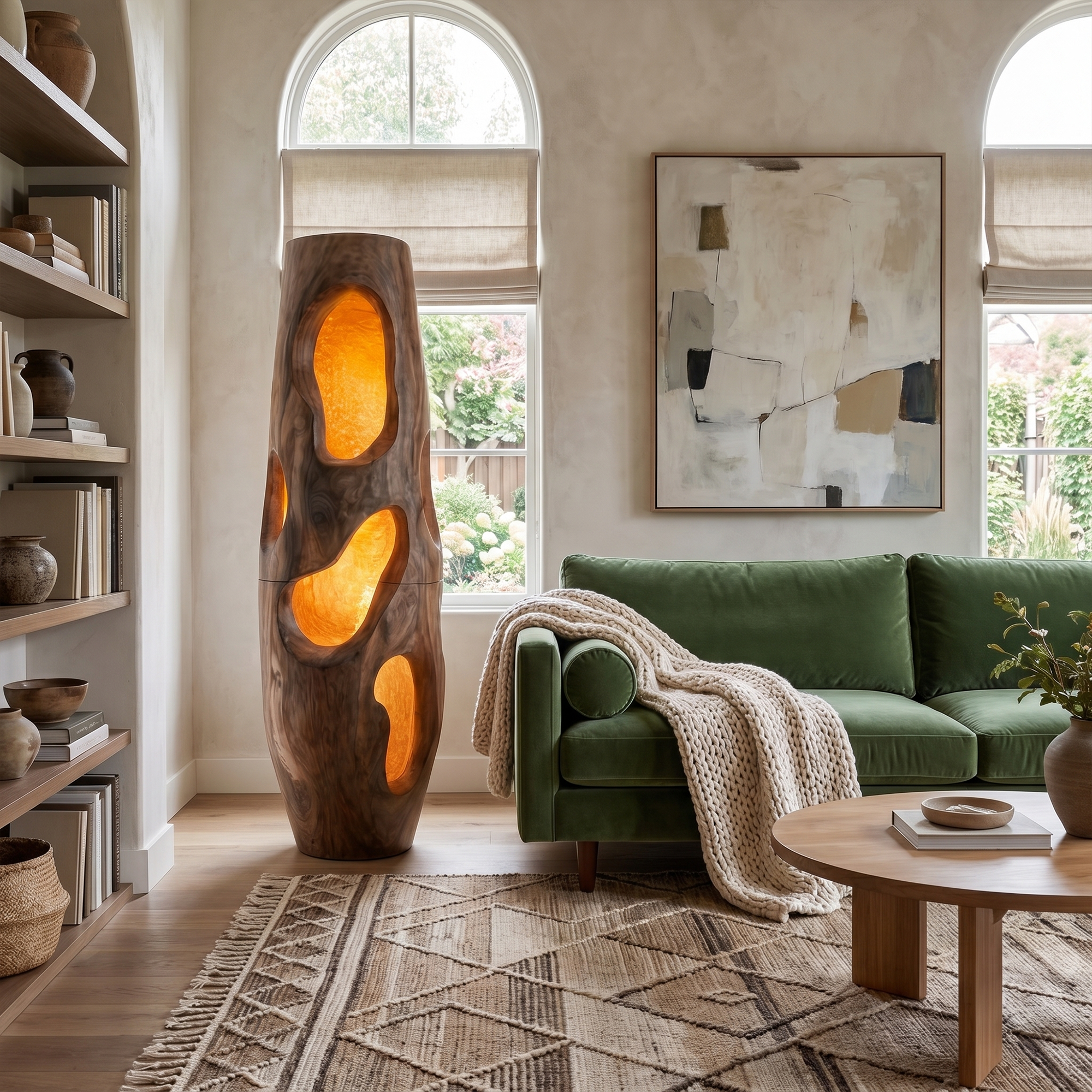 Sculptural Floor Lamp Natural Wood Form For Living Room