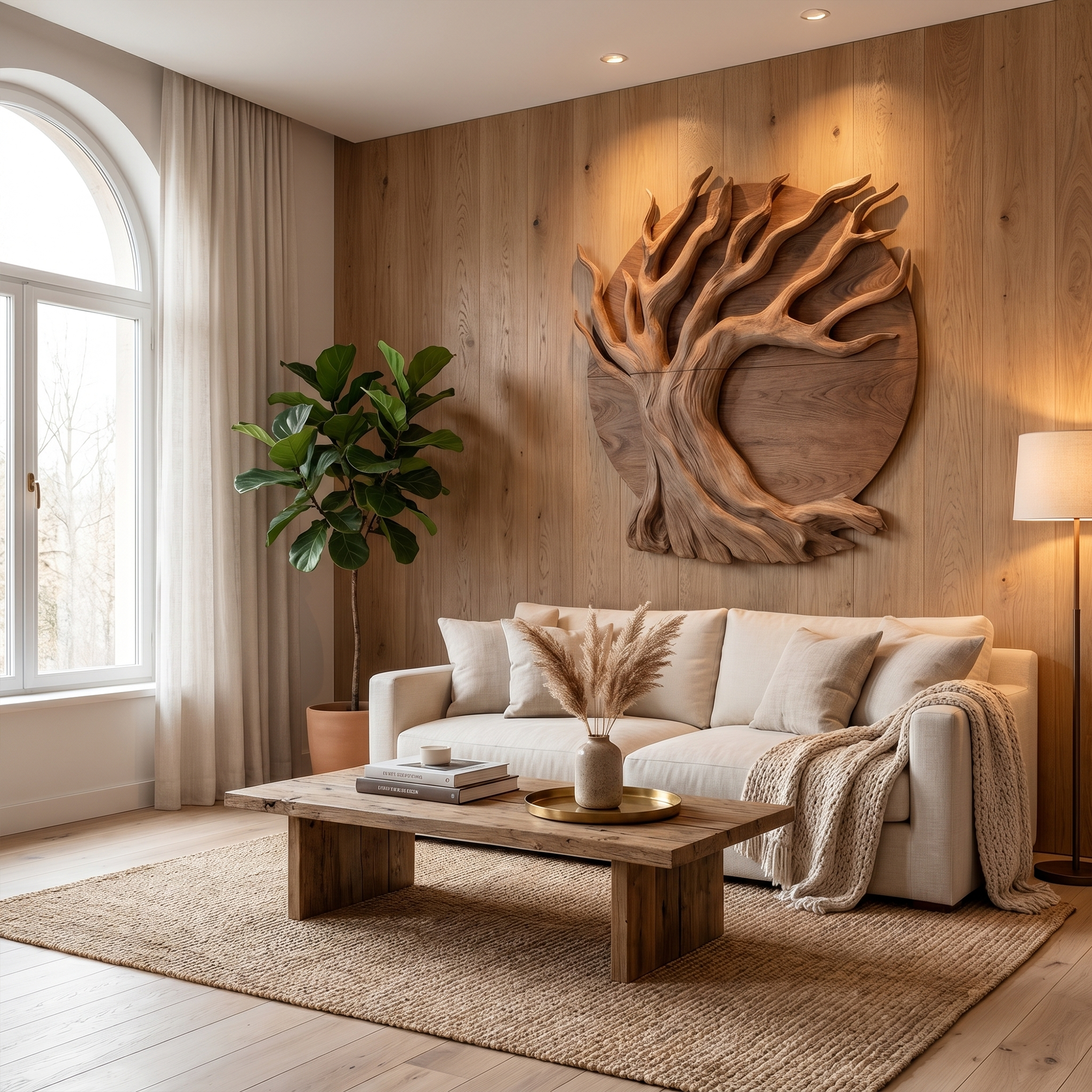 Sculptural Tree Wall Decor With Organic Circular Design For Home Interior
