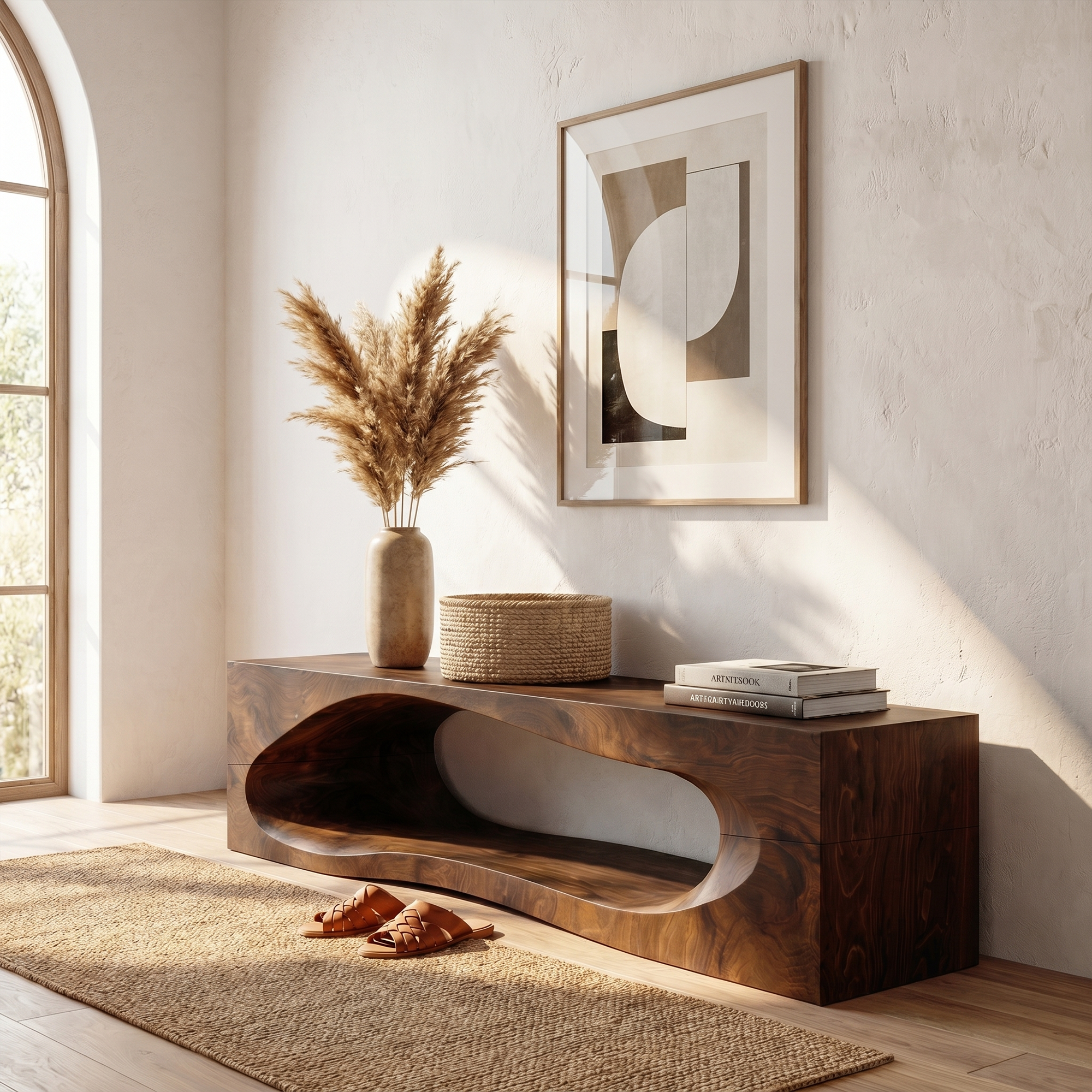 Rustic Bench With Built In Storage Shelf For Entryway
