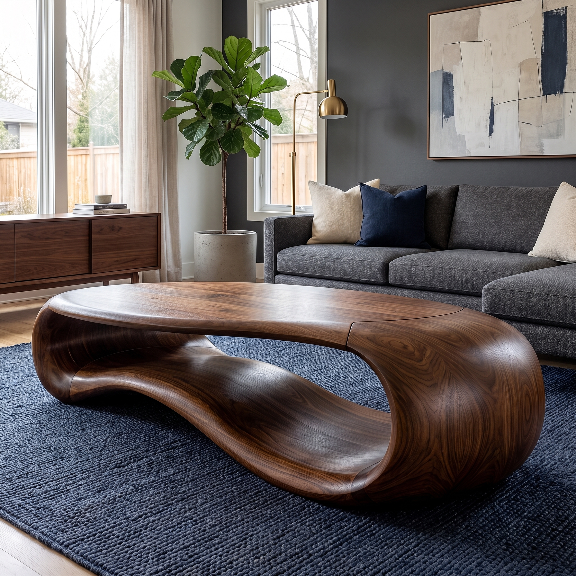Modern Sculptural Solid Wood Coffee Table For Living Room