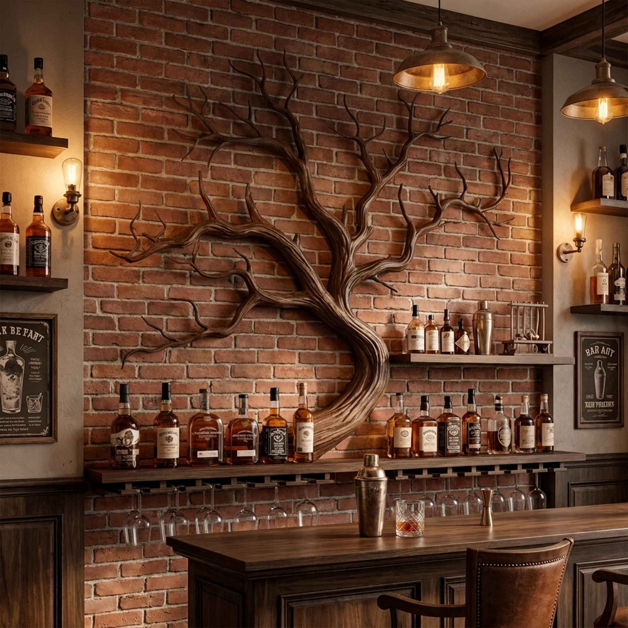 Artistic Tree Branch Wine Rack Wooden Wall Shelf For Kitchen Dining Room Bar