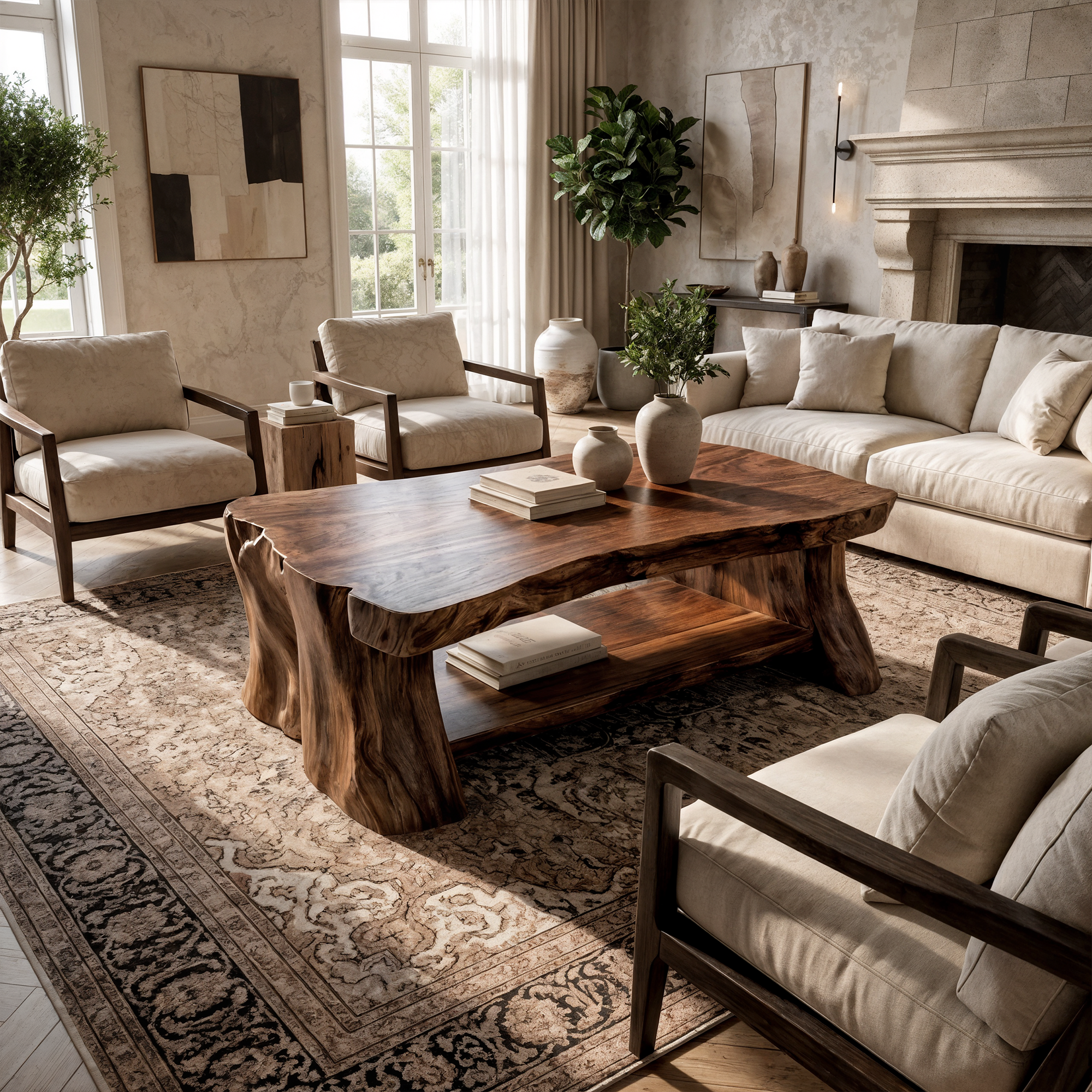 Rustic Slab Wood Coffee Table Living Room