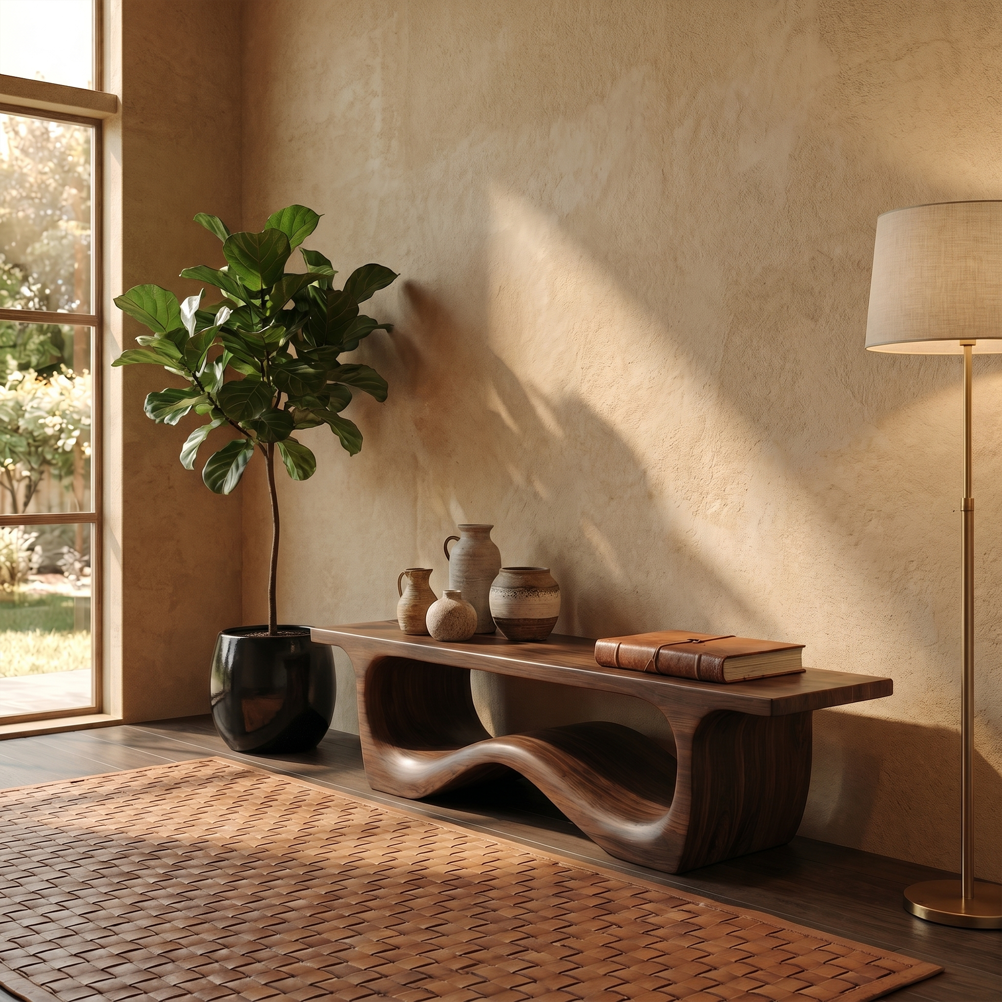 Artistic Sculptural Organic Bench For Entryway Decor