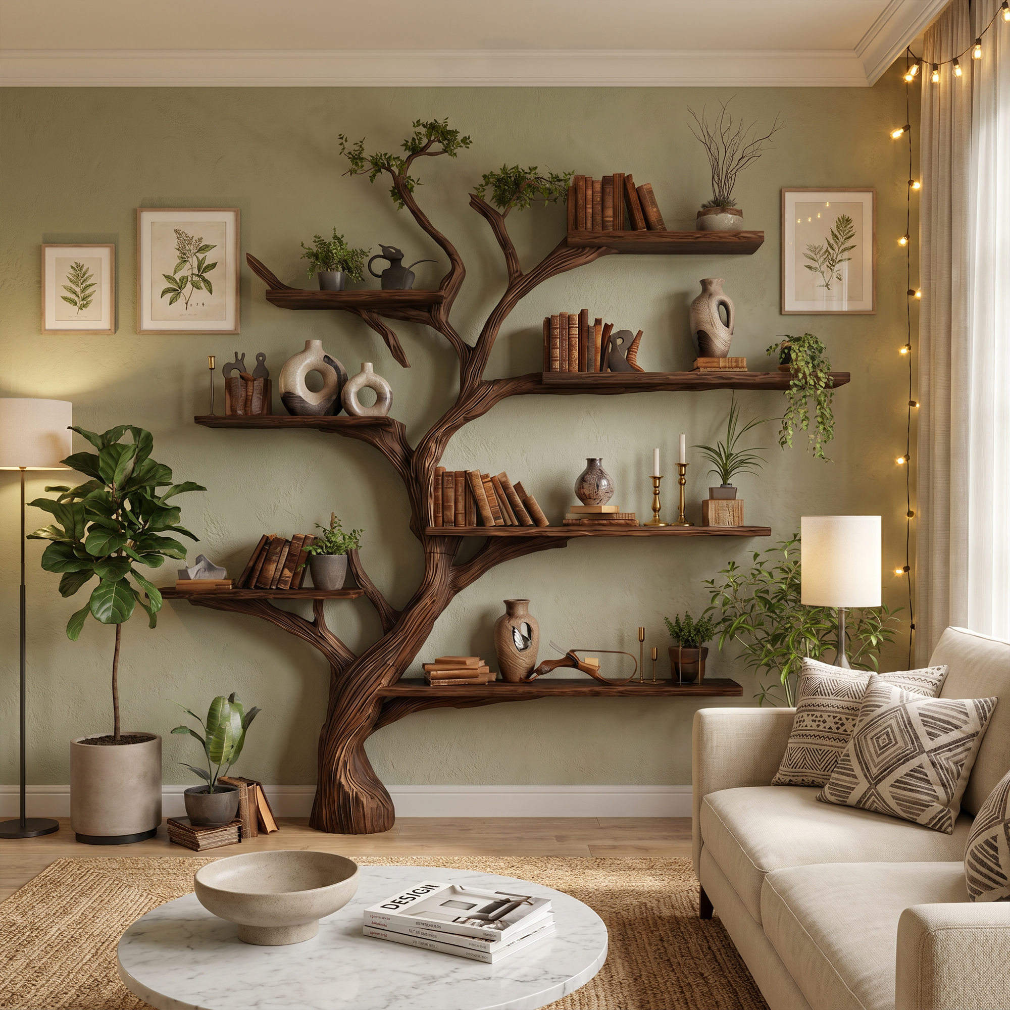 Rustic Handcrafted Tree Bookshelf For Living Room