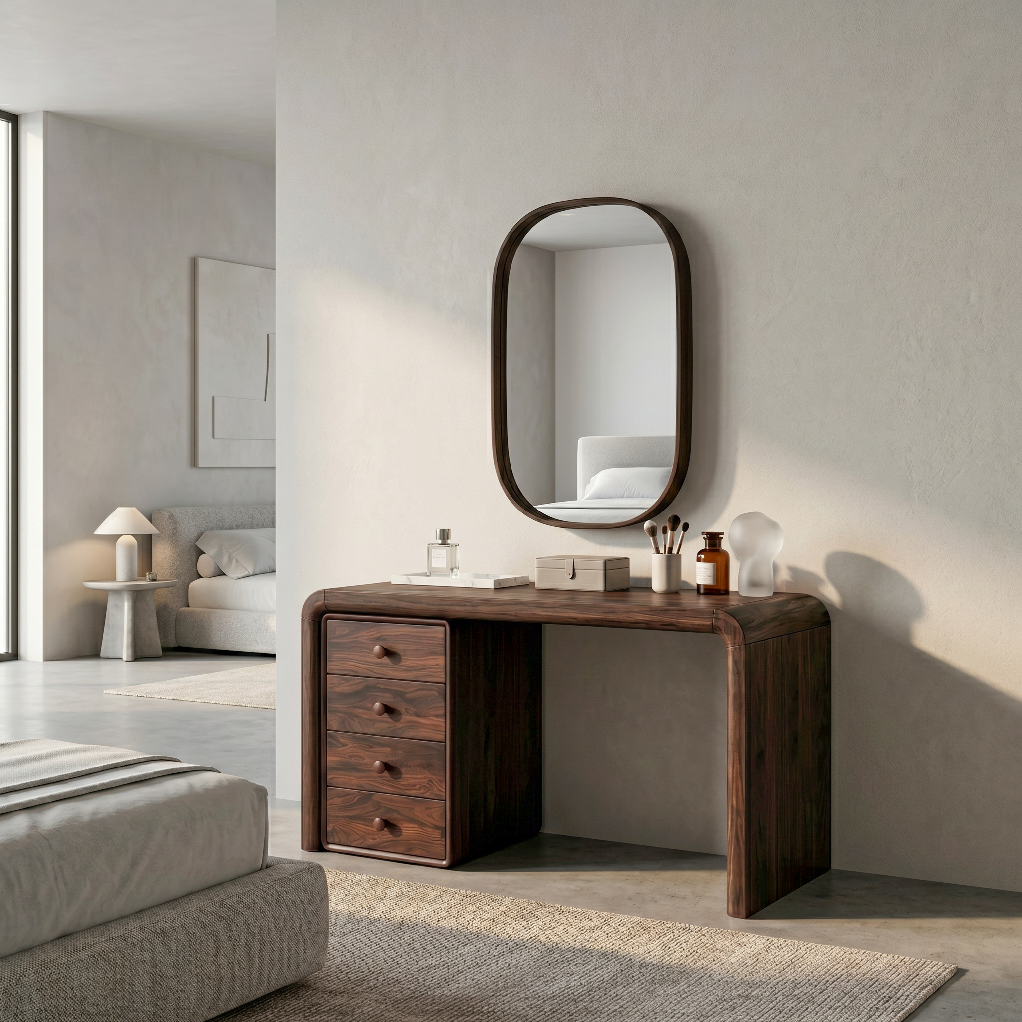 Mid Century Makeup Vanity With Drawer Storage For Bedroom