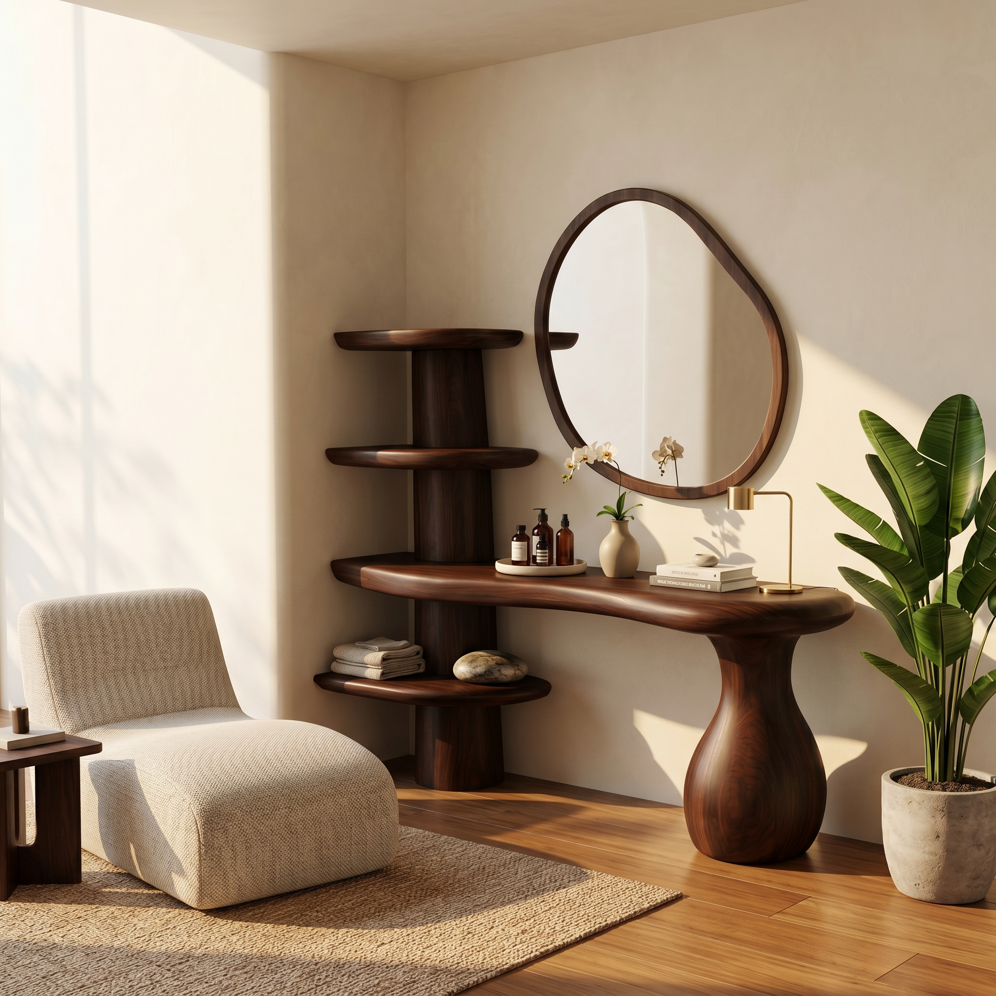 Organic Corner Vanity Table For Bedroom