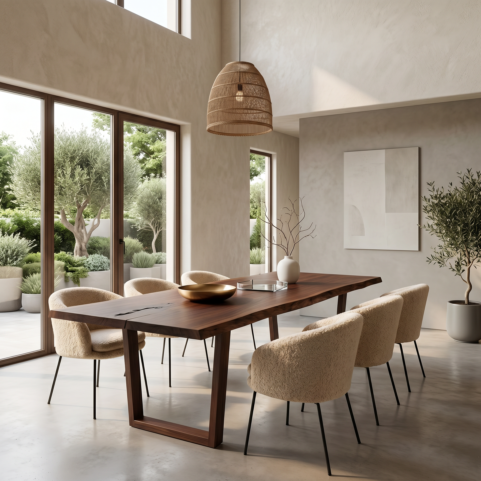 Modern Walnut Dining Table With Minimalist U Shape Base For Dining Room