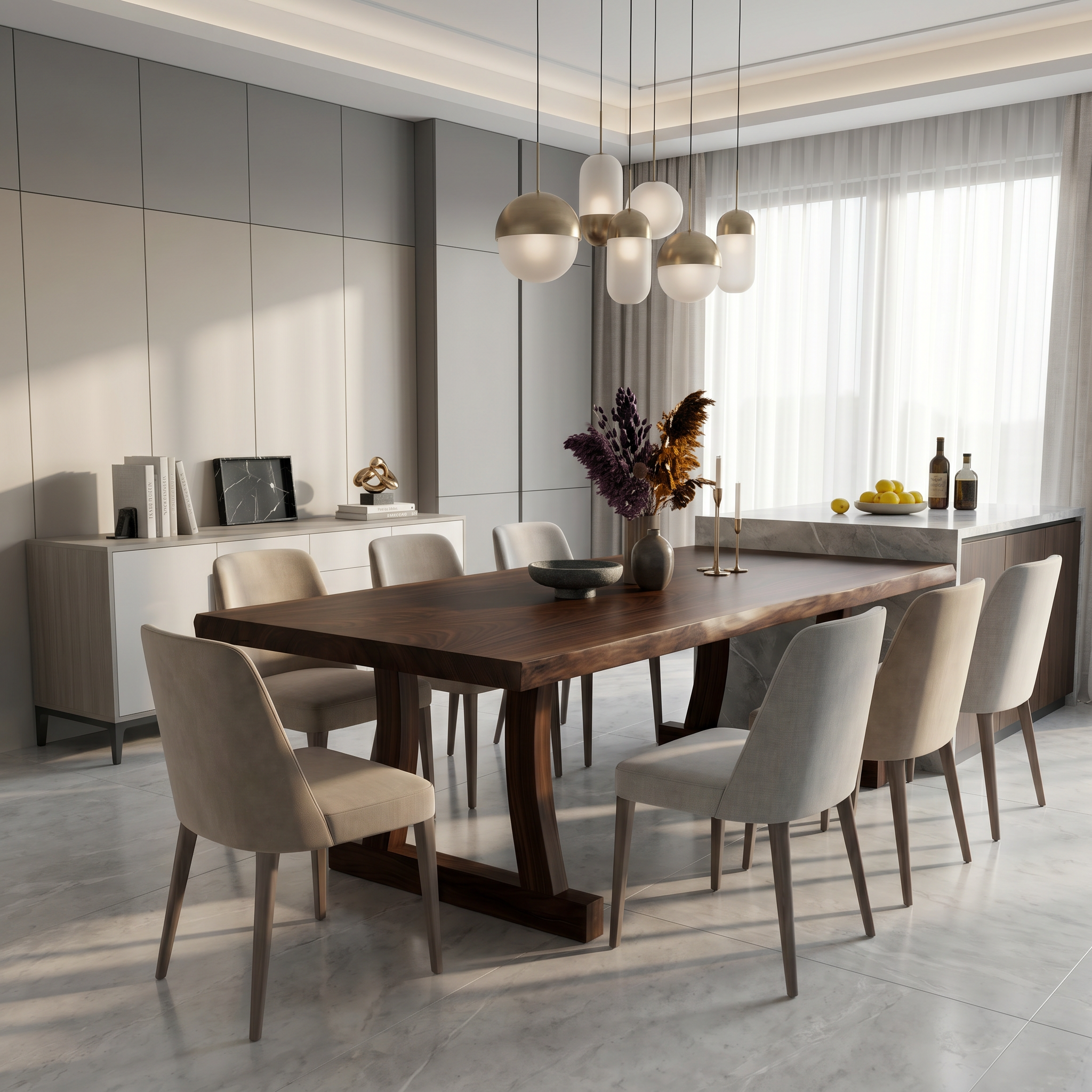 Contemporary Solid Wood Dining Table With Rounded Edge Design For Dining Room