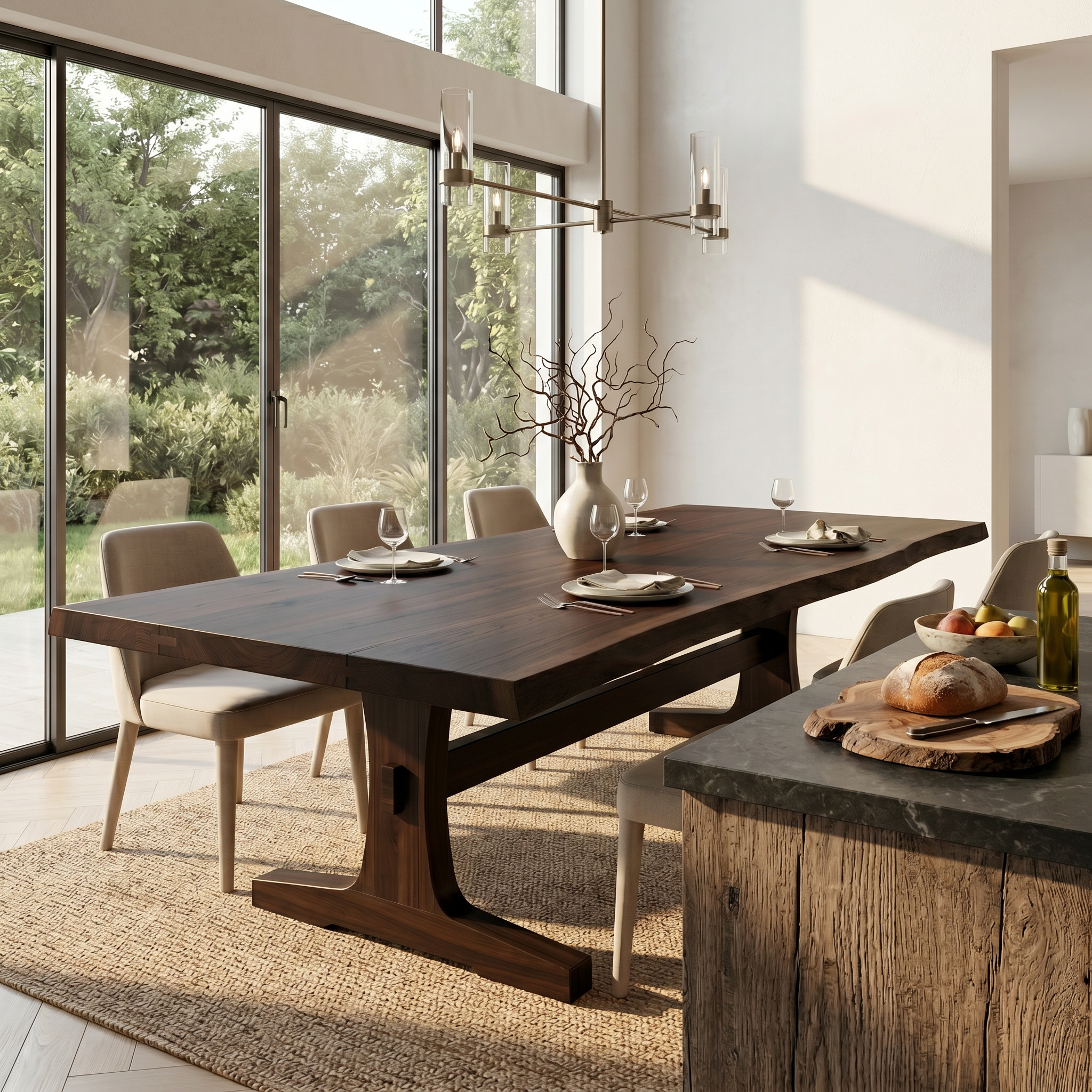 Organic Live Edge Dining Table With Waterfall Wood Base For Dining Room