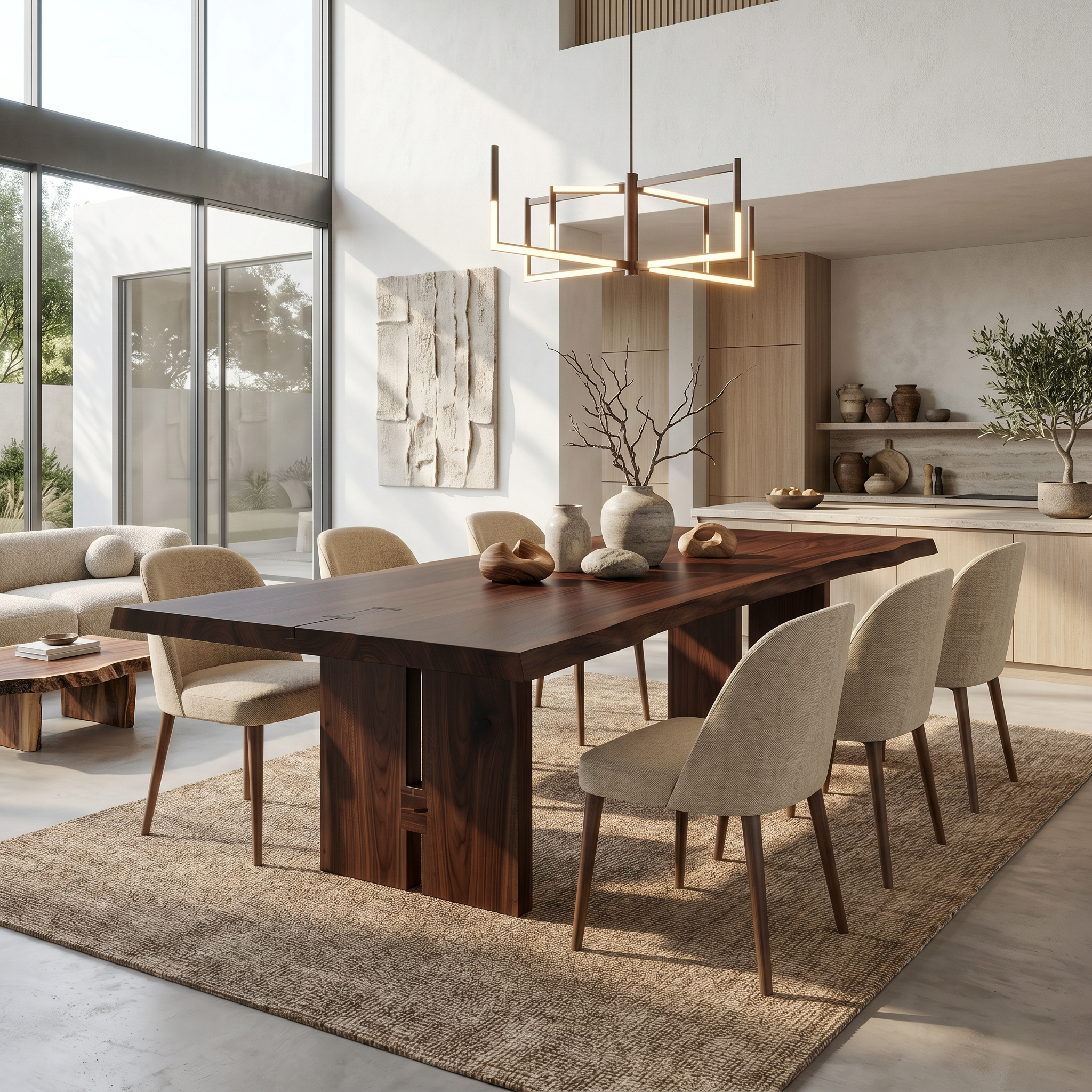 Sculptural Dining Table With Chunky Pedestal Base For Dining Room