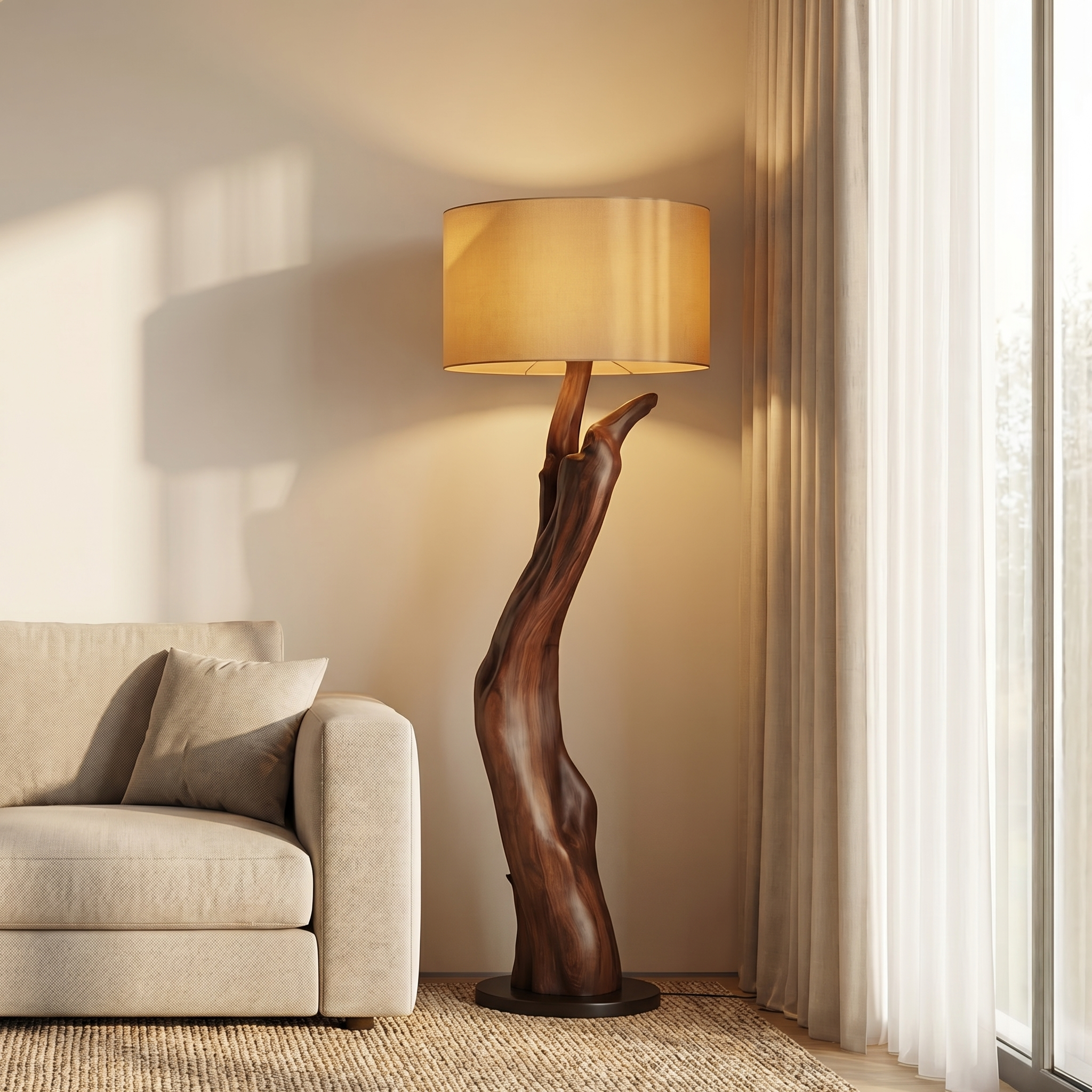 Modern Organic Wood Floor Lamp For Bedroom And Corner