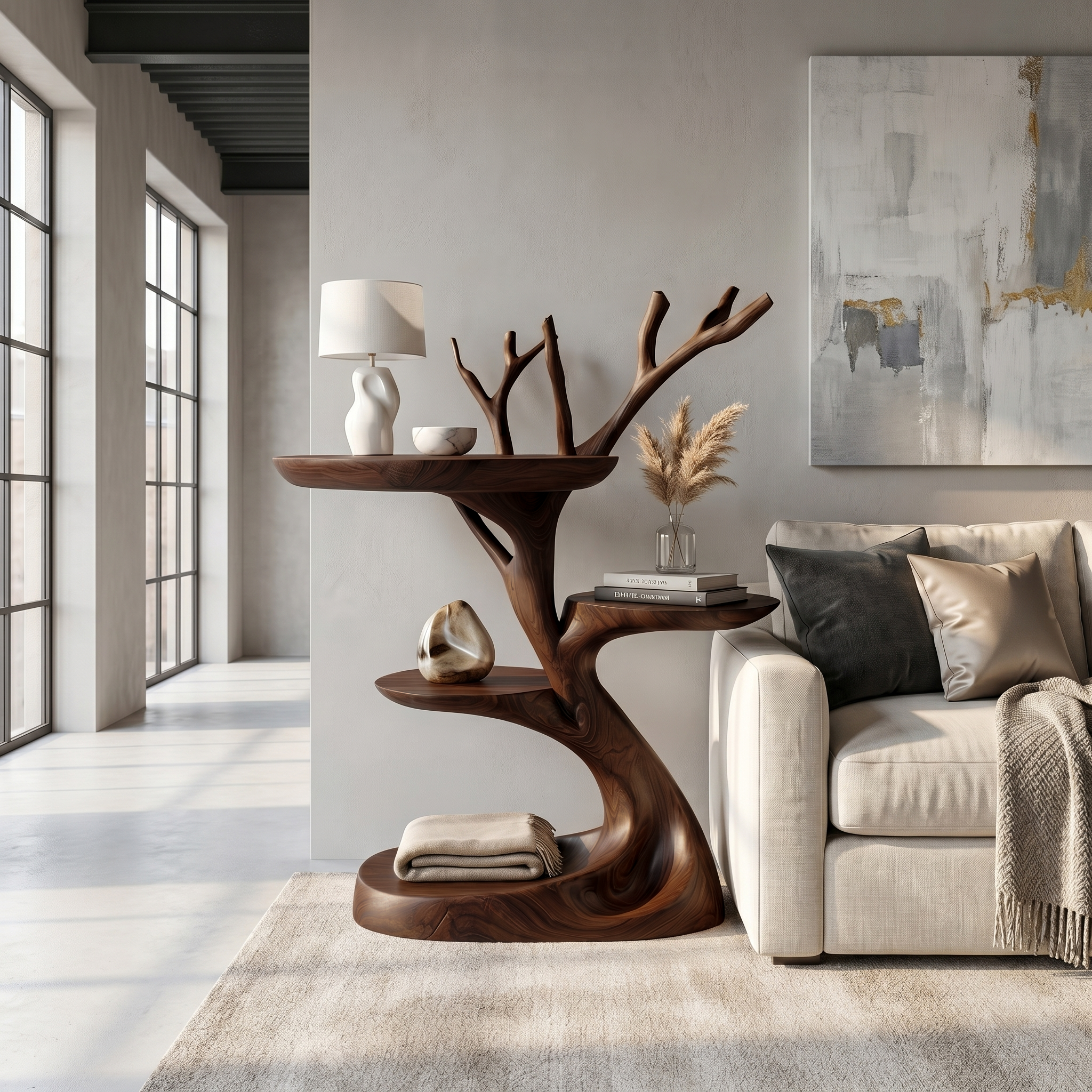 Rustic End Table With Tree Root Design For Bedroom And Living Room