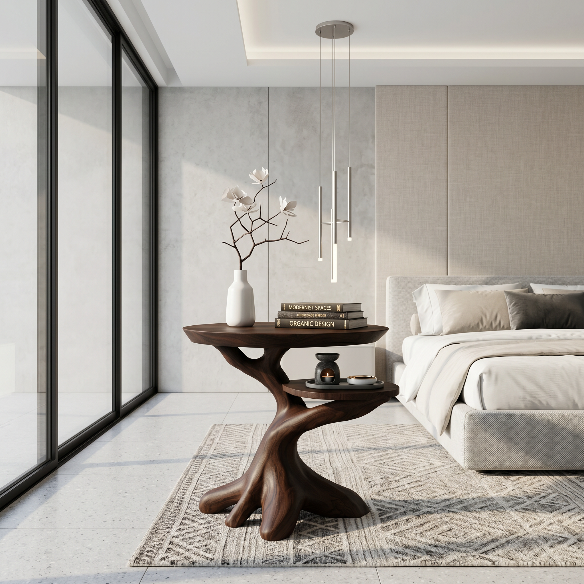 Modern Side Table With Organic Tree Root Silhouette For Living Room And Bedroom