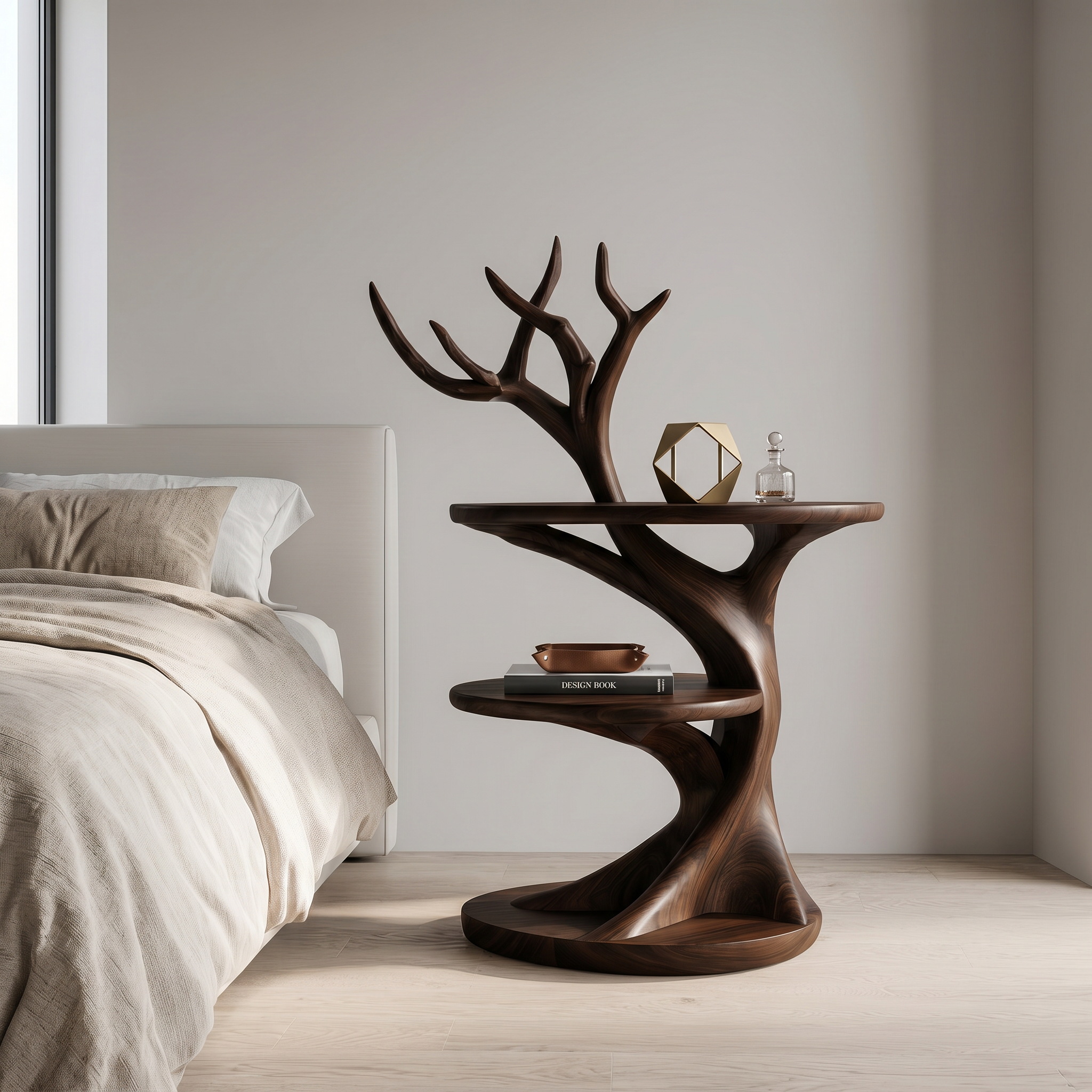 Organic Bedside Table With Sculptural Tree Branch Form For Bedroom And Reading Nook