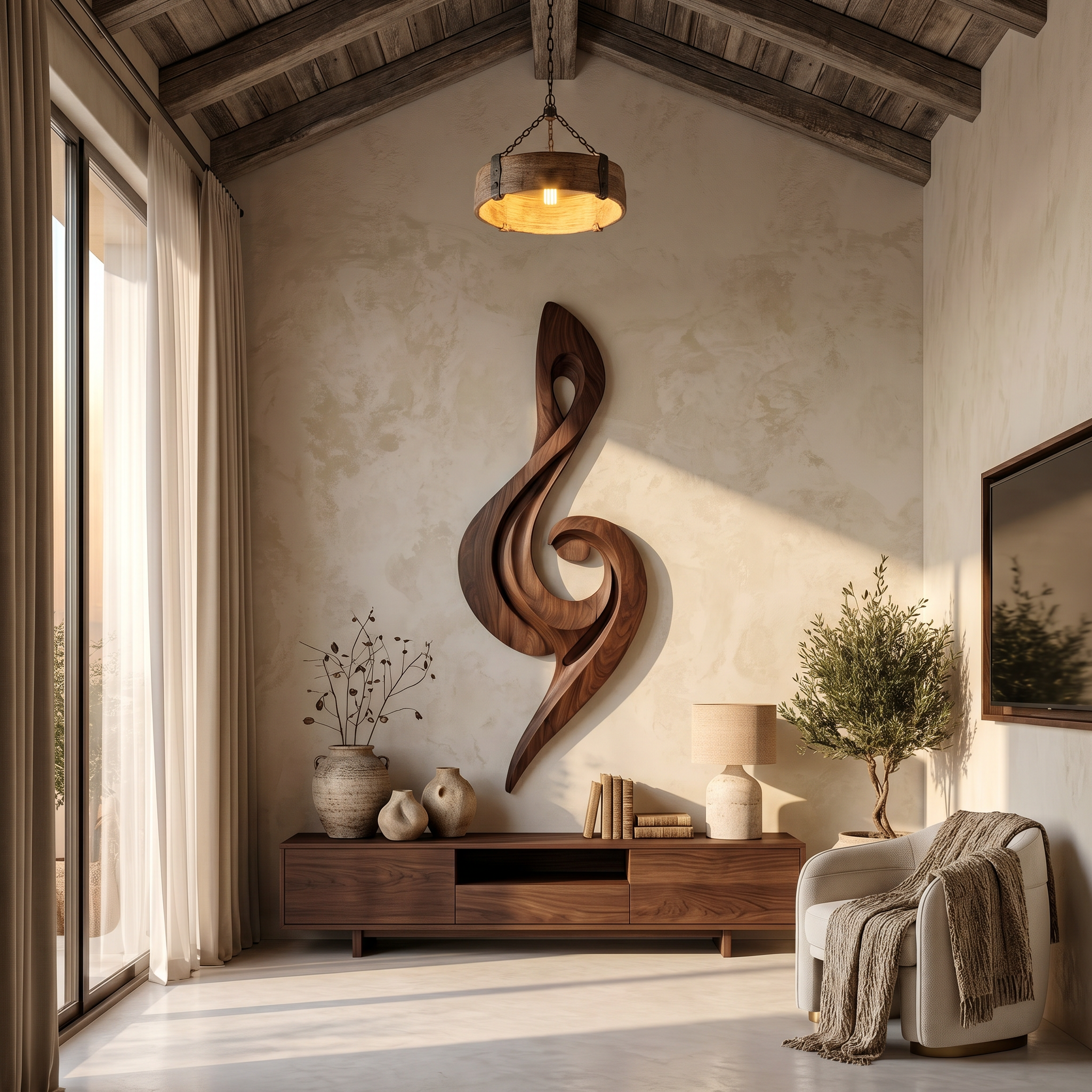 Sculptural Treble Clef Wooden Wall Decor For Living Room