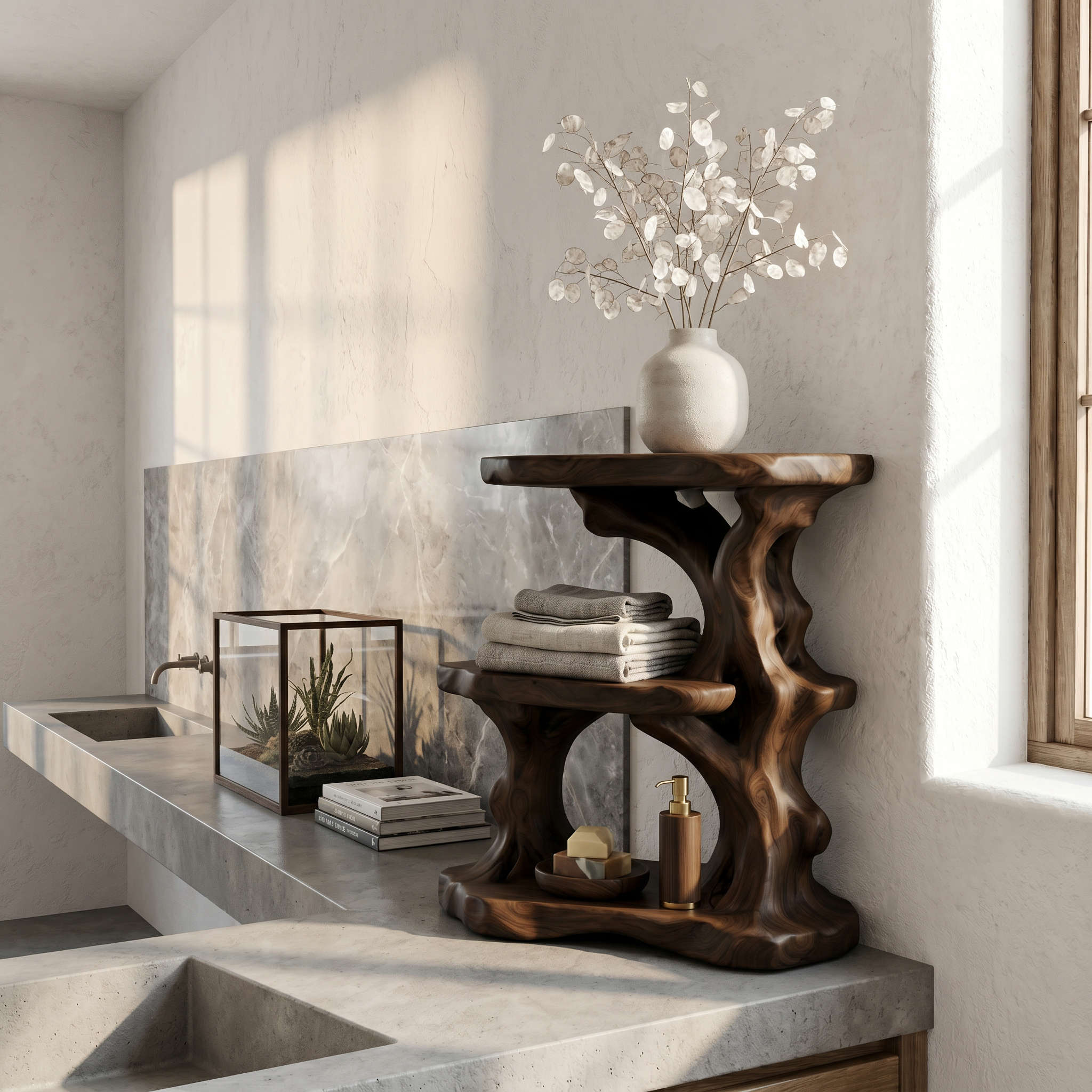 Organic Bathroom Shelf With Tiered Bathroom Display For Bathroom