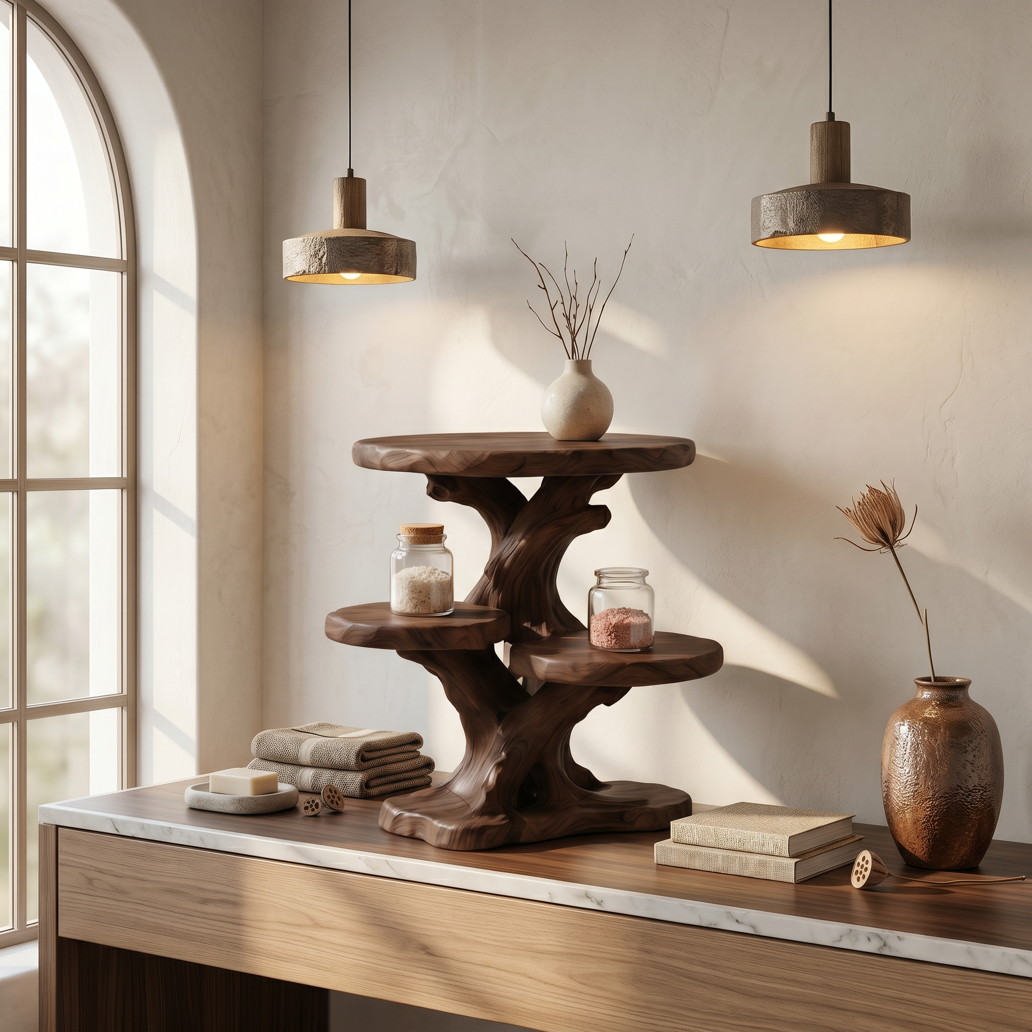 Contemporary Bathroom Counter Shelf With Architectural Design For Bathroom