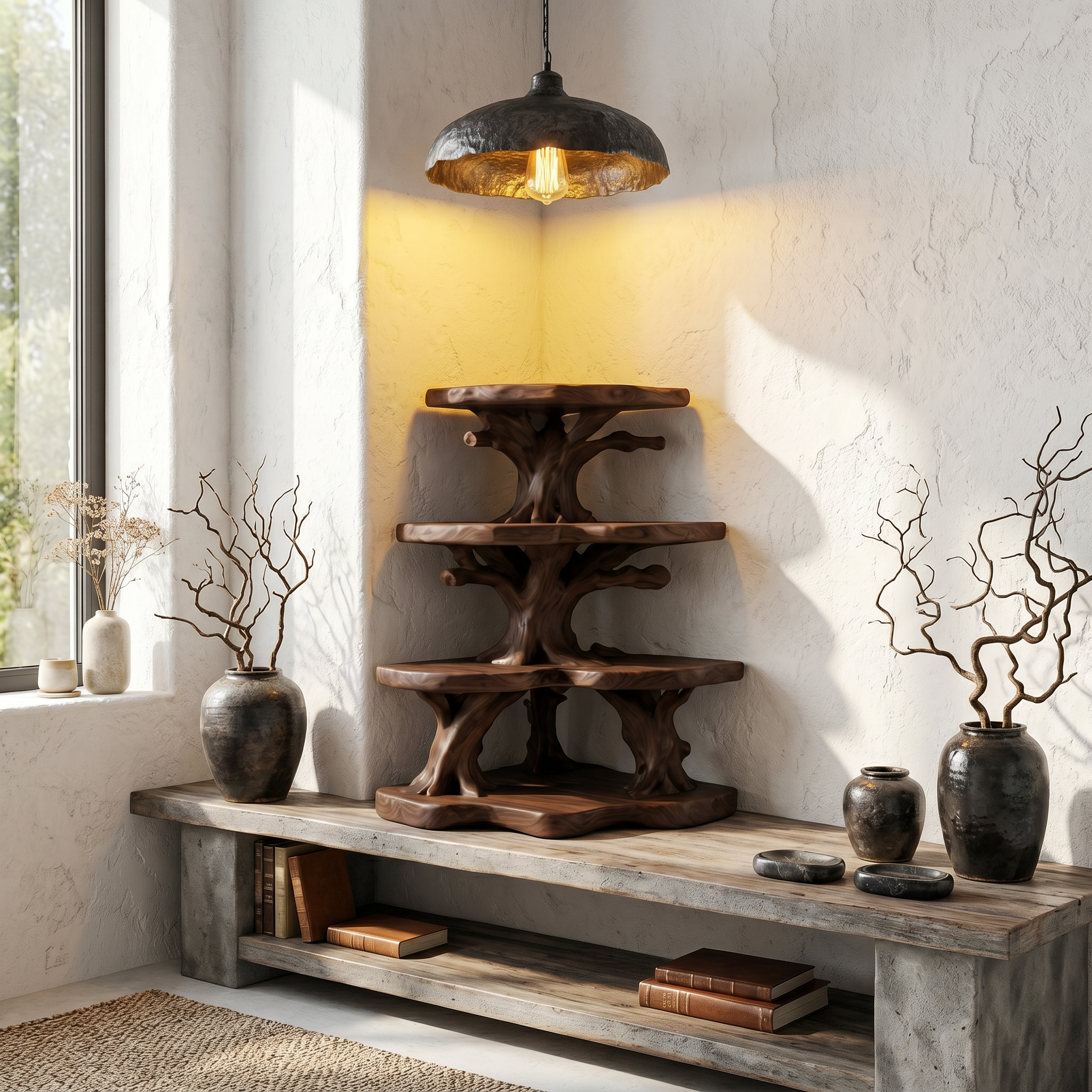 Nature Inspired Corner Bathroom Shelf With Decorative Storage For Bathroom