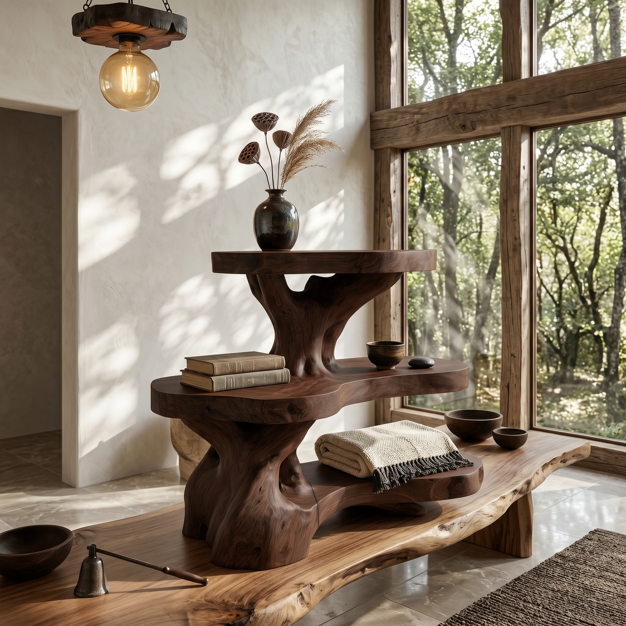 Nature Inspired Bathroom Shelf With Tree Branch Storage For Bathroom
